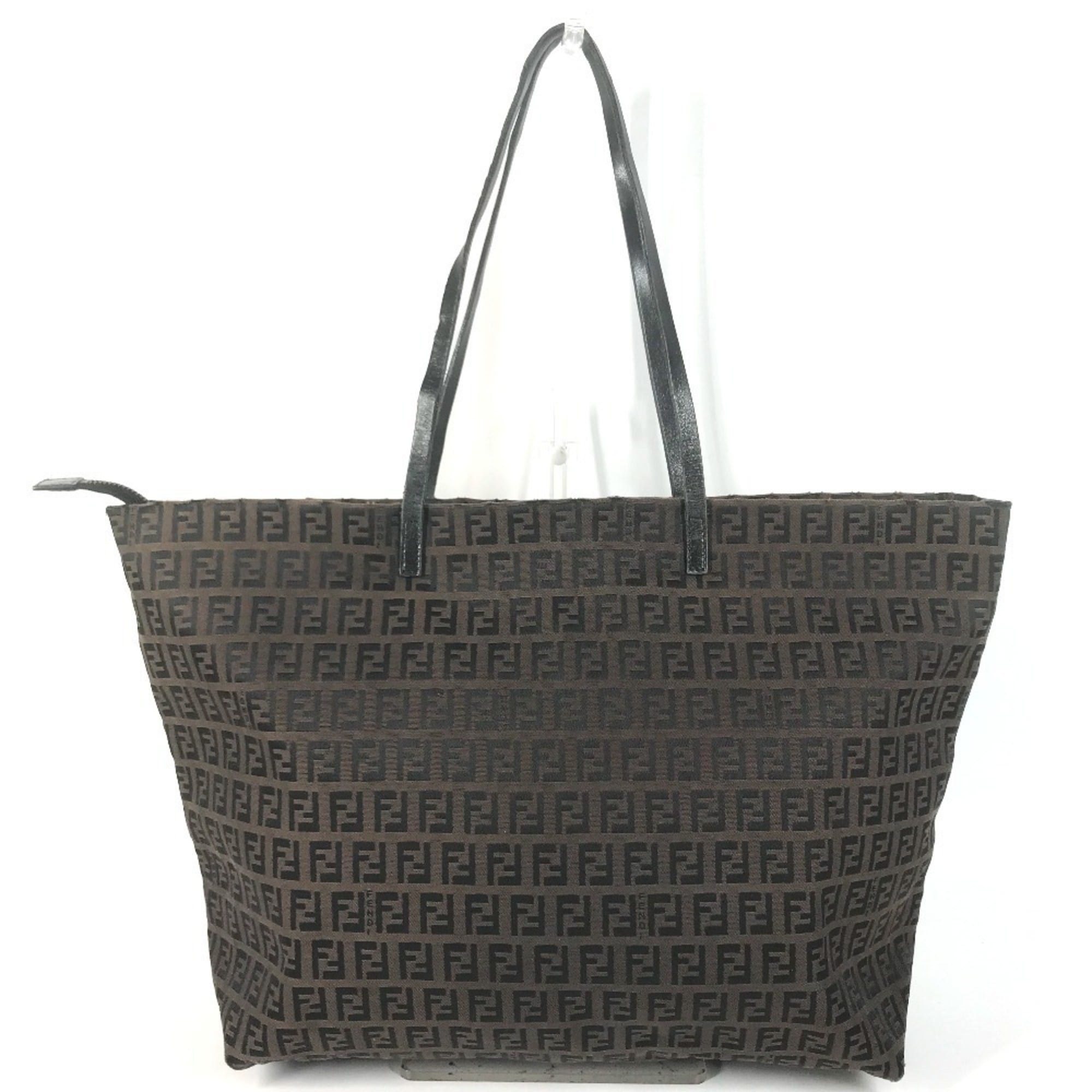 Fendi Brown Leather Canvas Shoulder Bag Tote Bag (Pre-Owned)