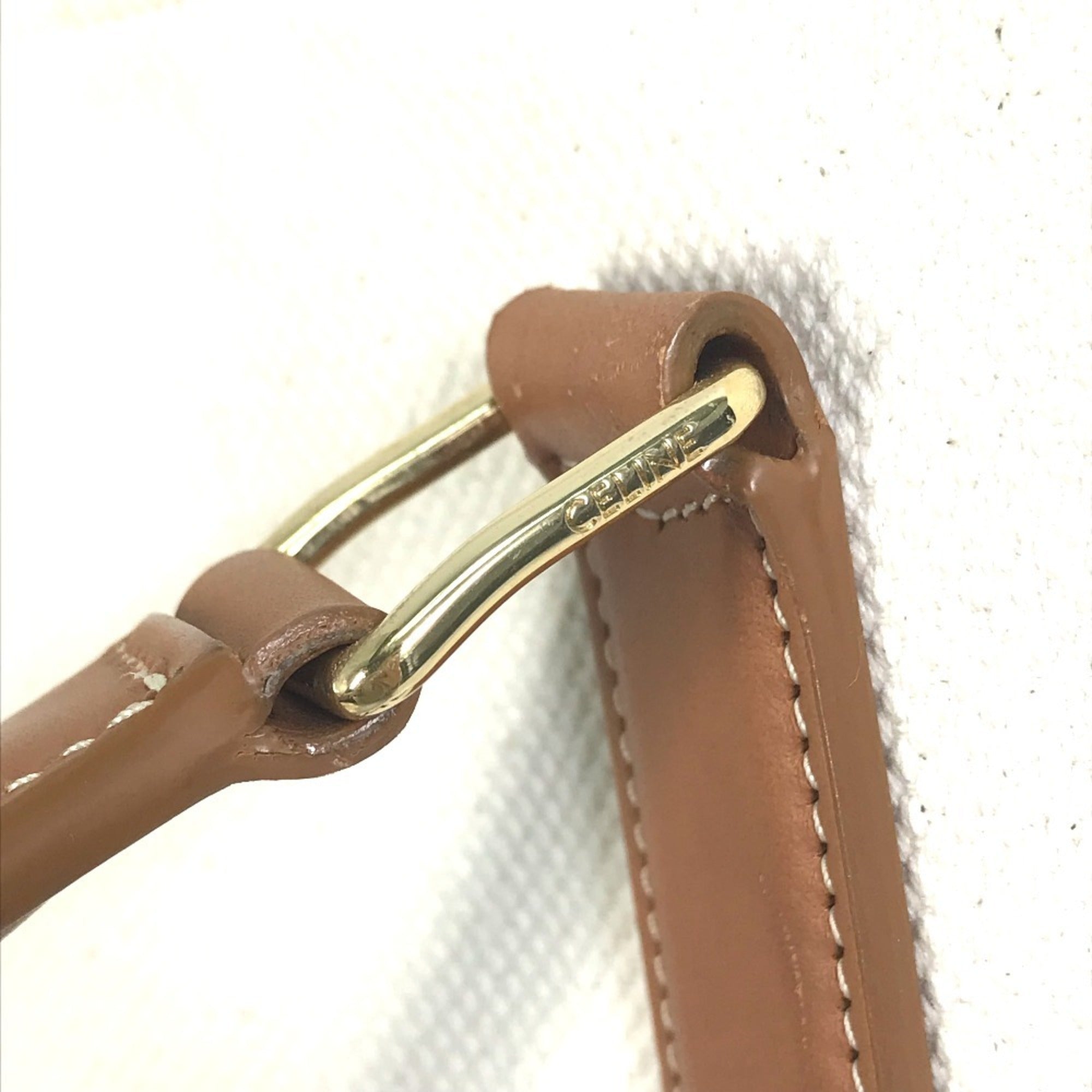 Celine Cabas Beige Canvas Leather Shoulder Bag Tote Bag (Pre-Owned)