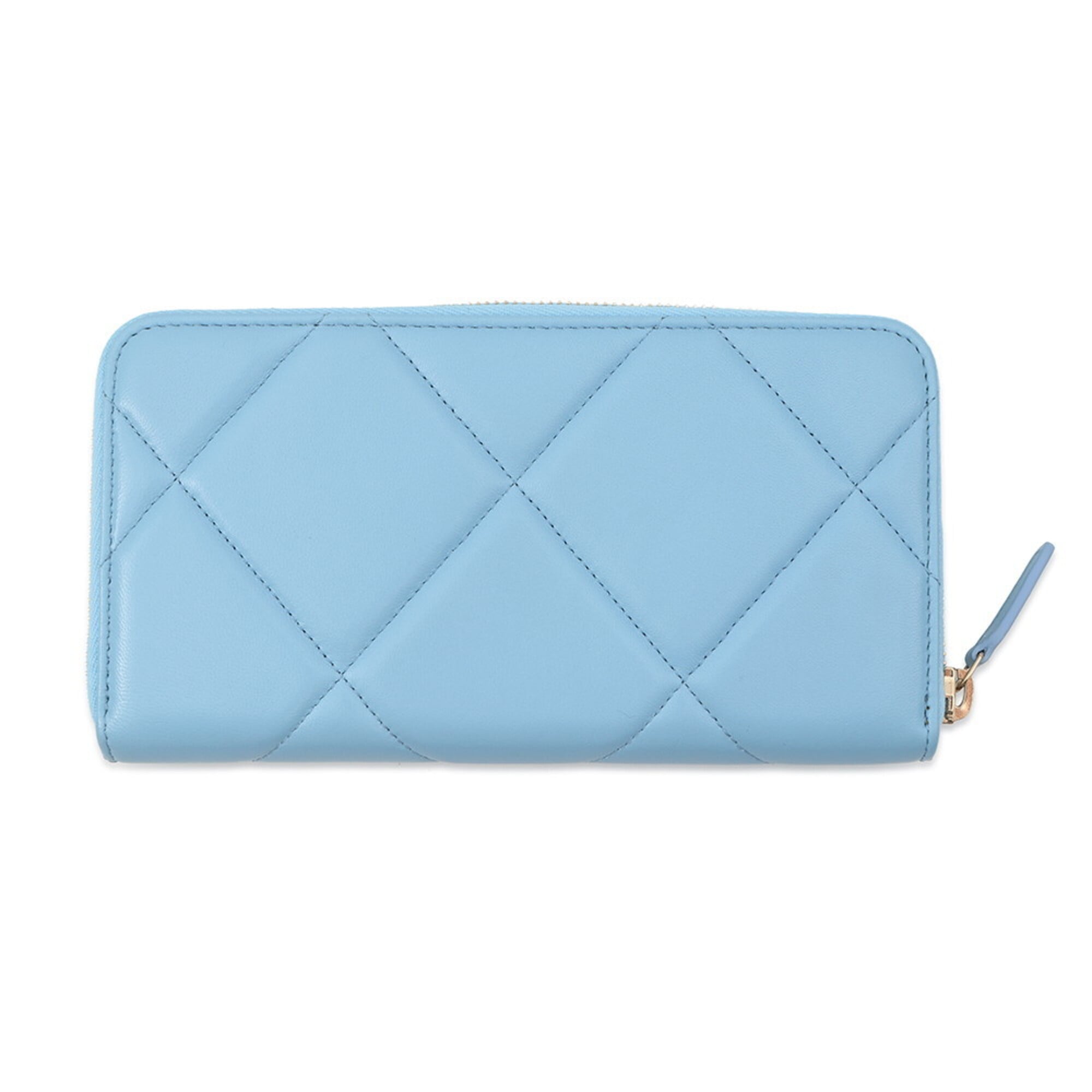 Chanel Light Blue Leather Long Wallet (Bi-Fold) (Pre-Owned)