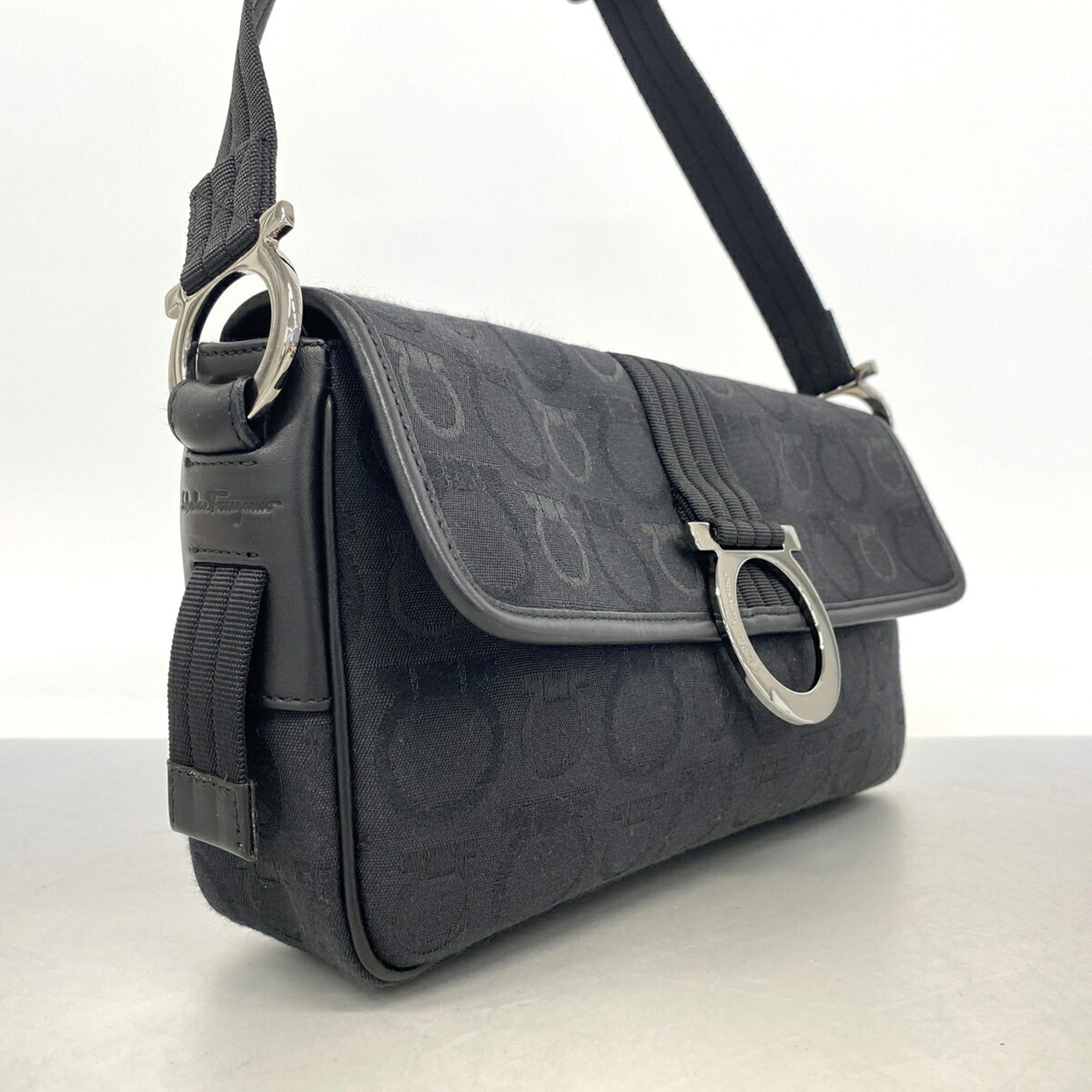 Salvatore Ferragamo Black Canvas Shoulder Bag (Pre-Owned)