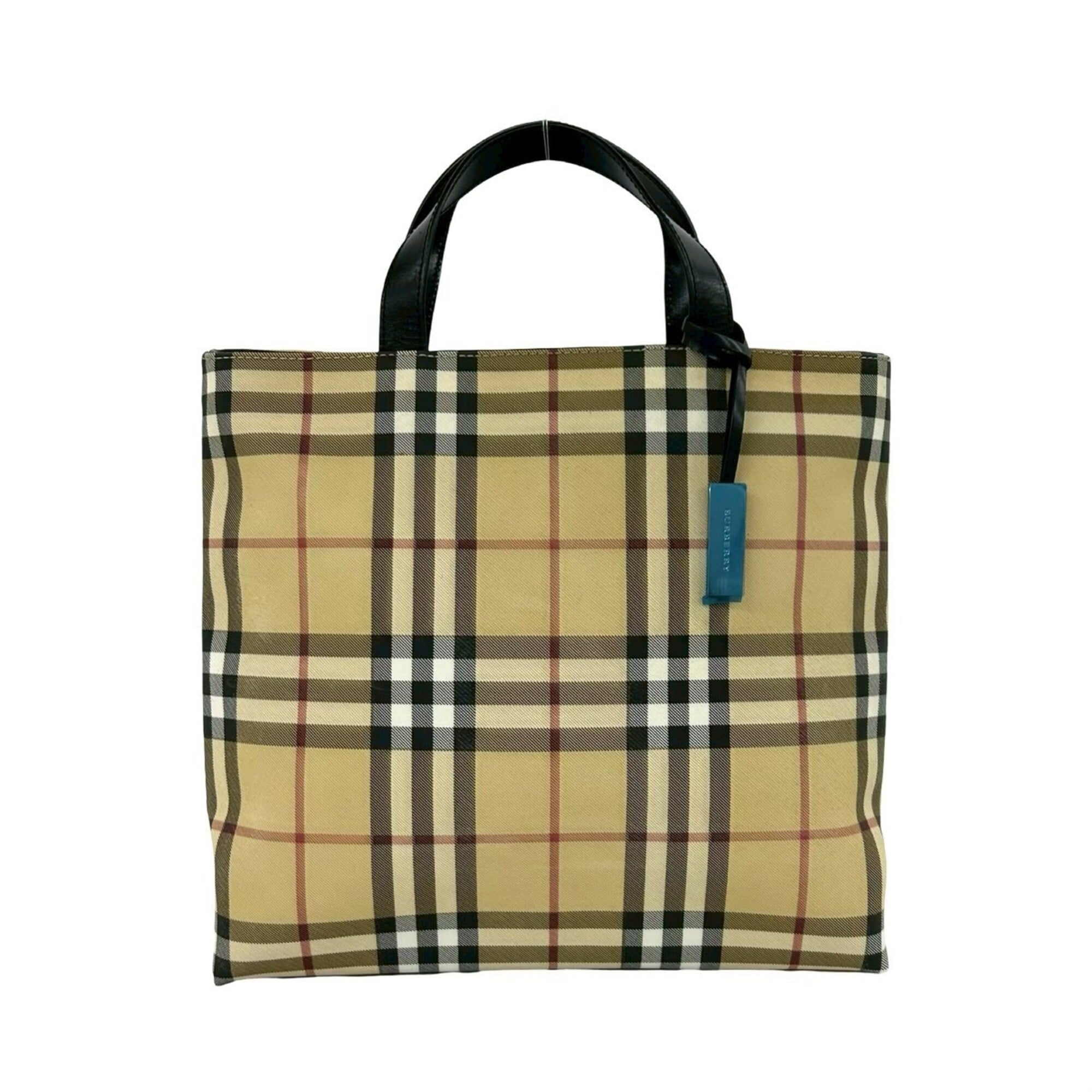 Burberry Beige Black Pvc Leather Boston Bag Handbag Tote Bag (Pre-Owned)