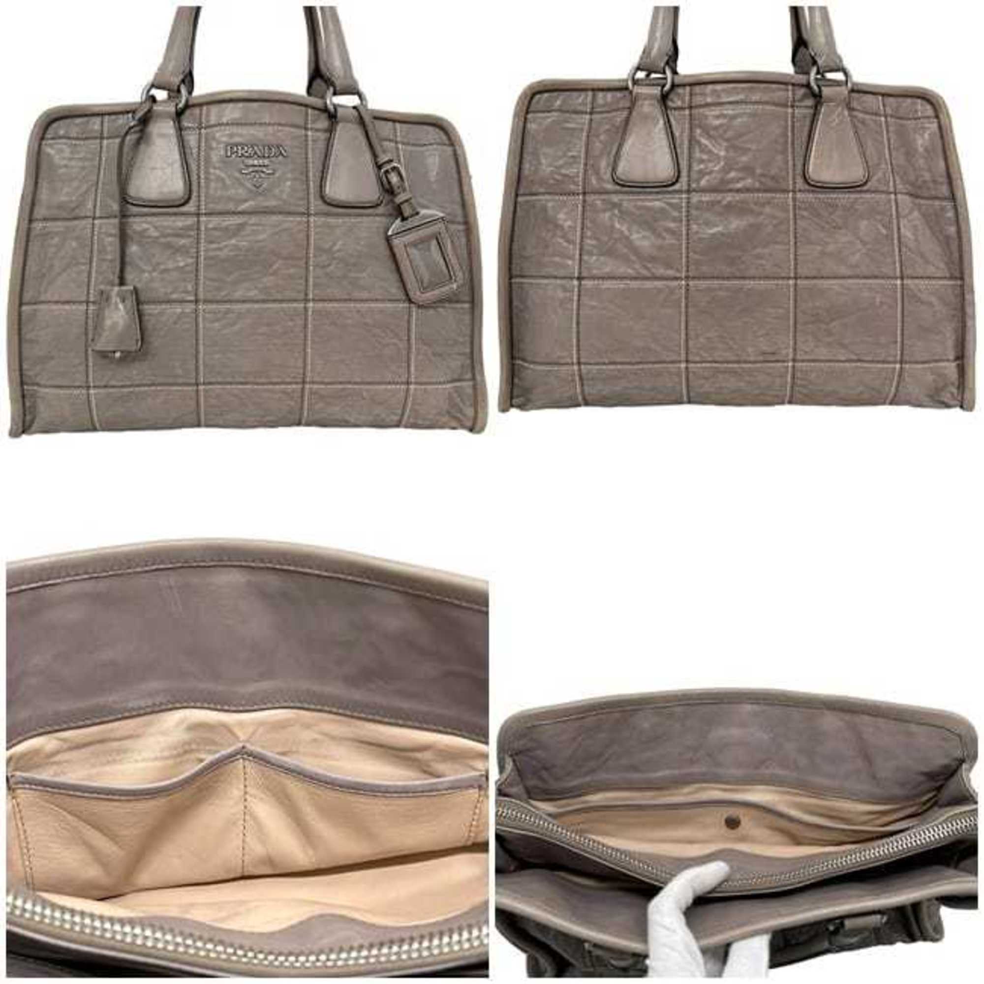 Prada Gray Nappa Leather Leather Handbag Shoulder Bag Tote Bag (Pre-Owned)