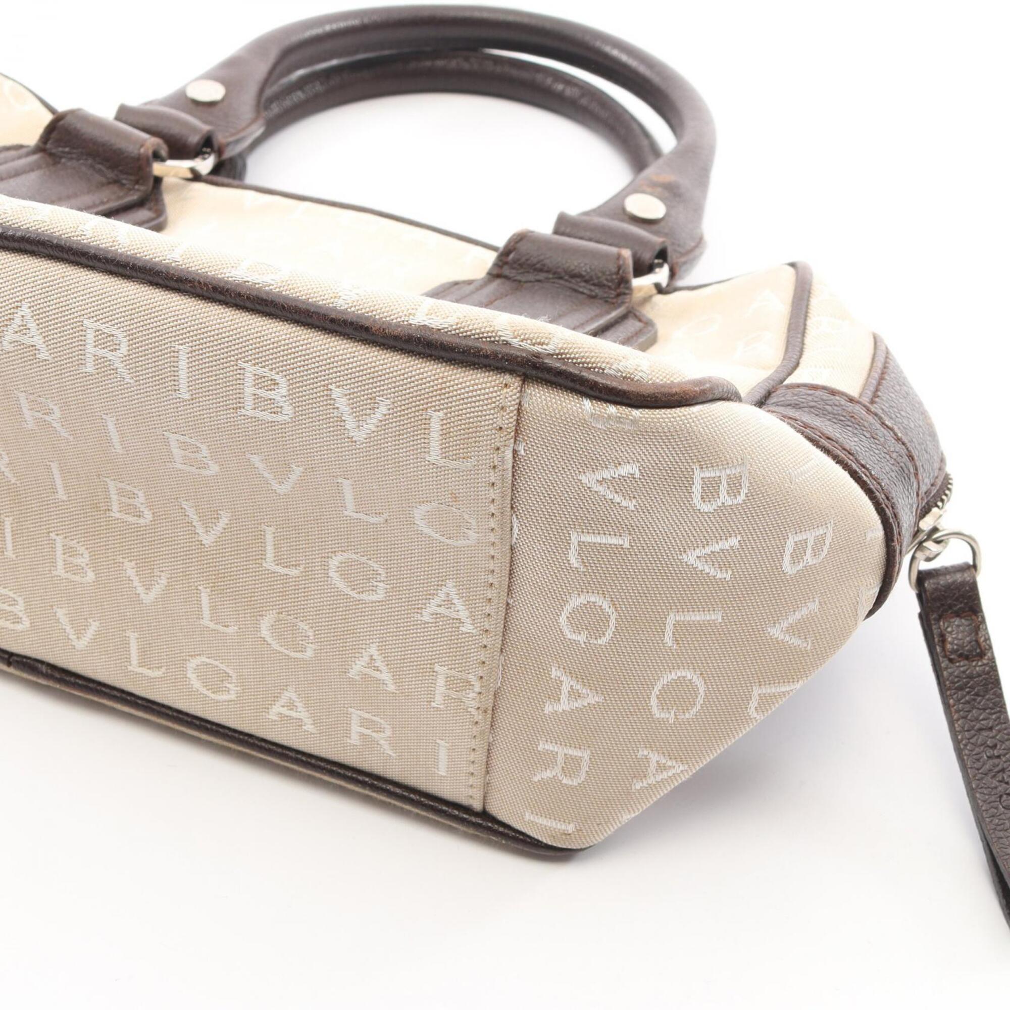 Bvlgari Beige Brown Canvas Leather Handbag (Pre-Owned)
