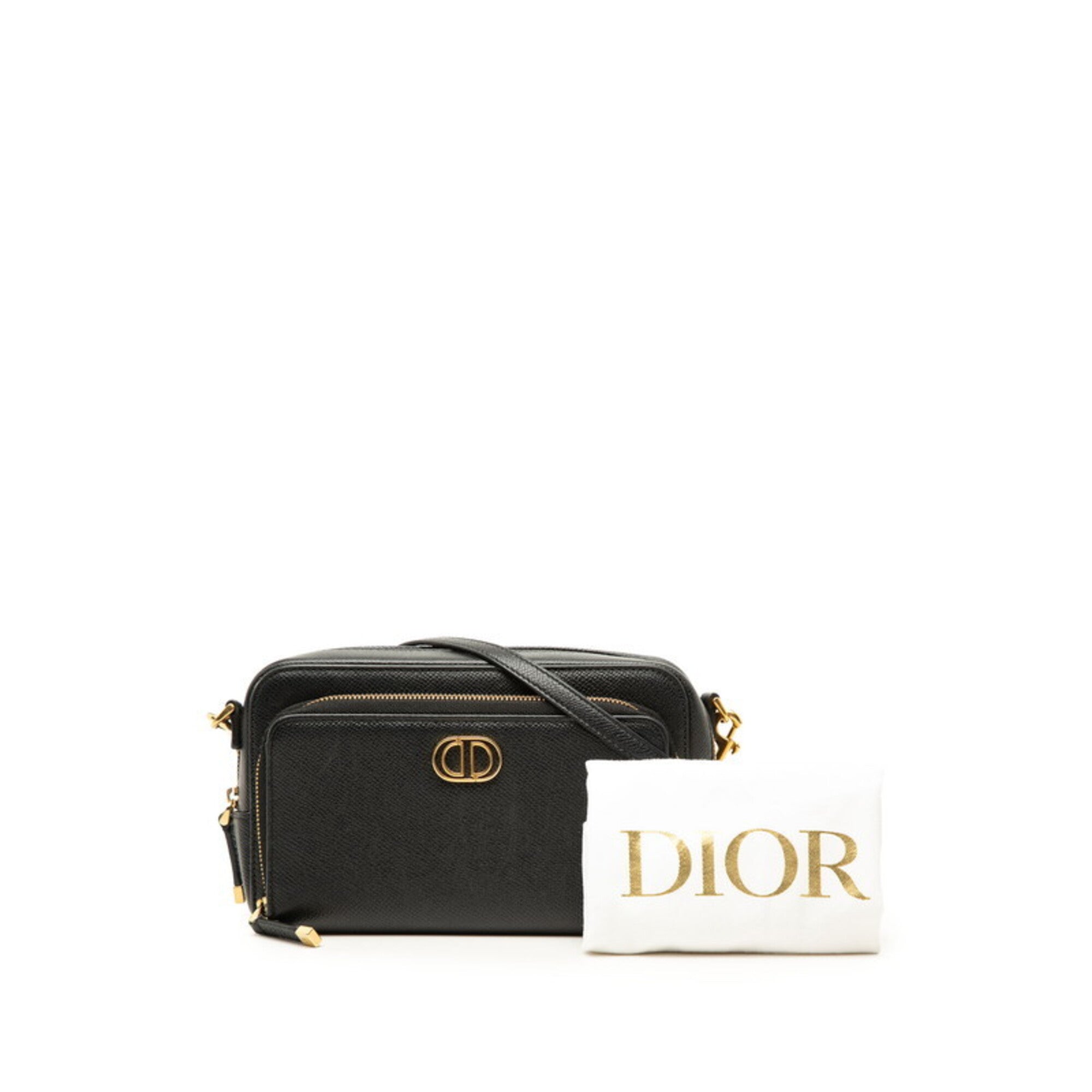 Christian Dior Black Leather Handbag Pouch Shoulder Bag (Pre-Owned)