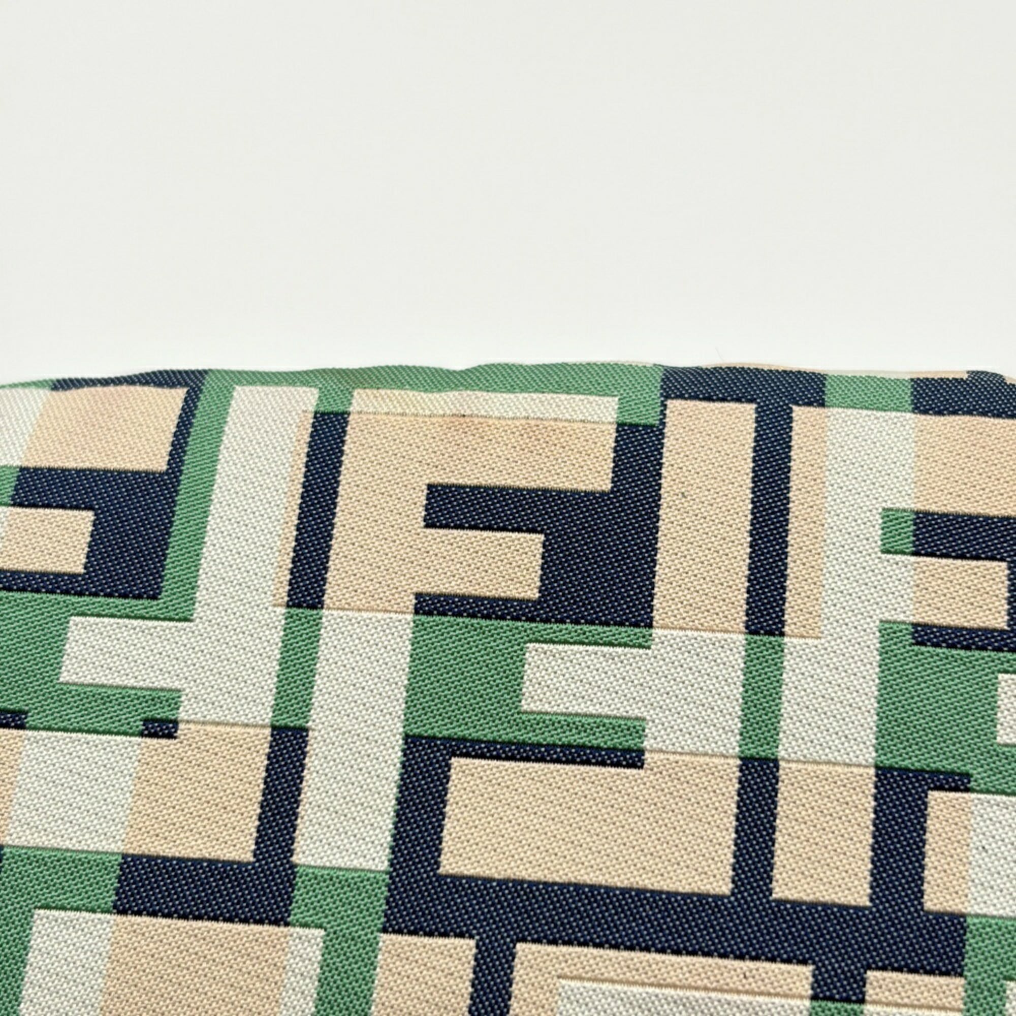 Fendi Beige Green Ivory Navy Zucca Nylon Canvas Leather Shoulder Bag (Pre-Owned)