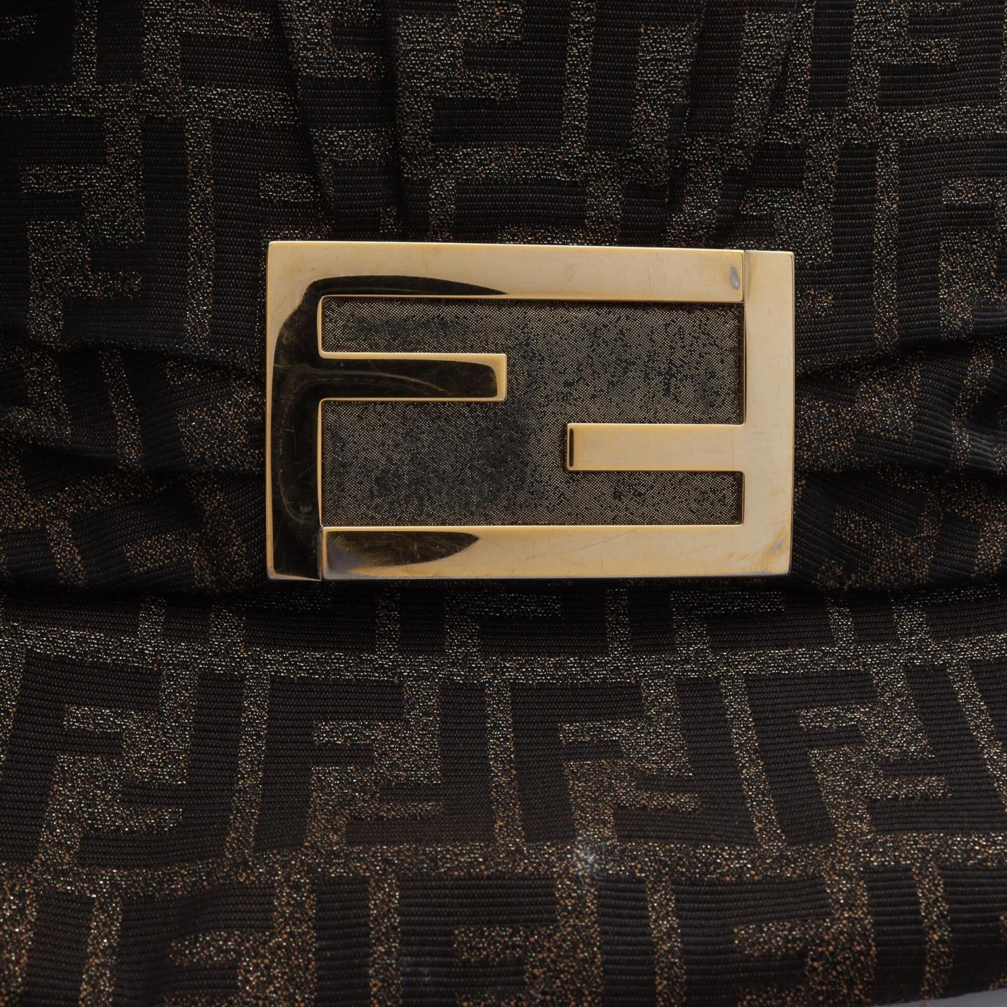 Fendi Brown Khaki Leather Nylon Canvas Handbag Shoulder Bag (Pre-Owned)