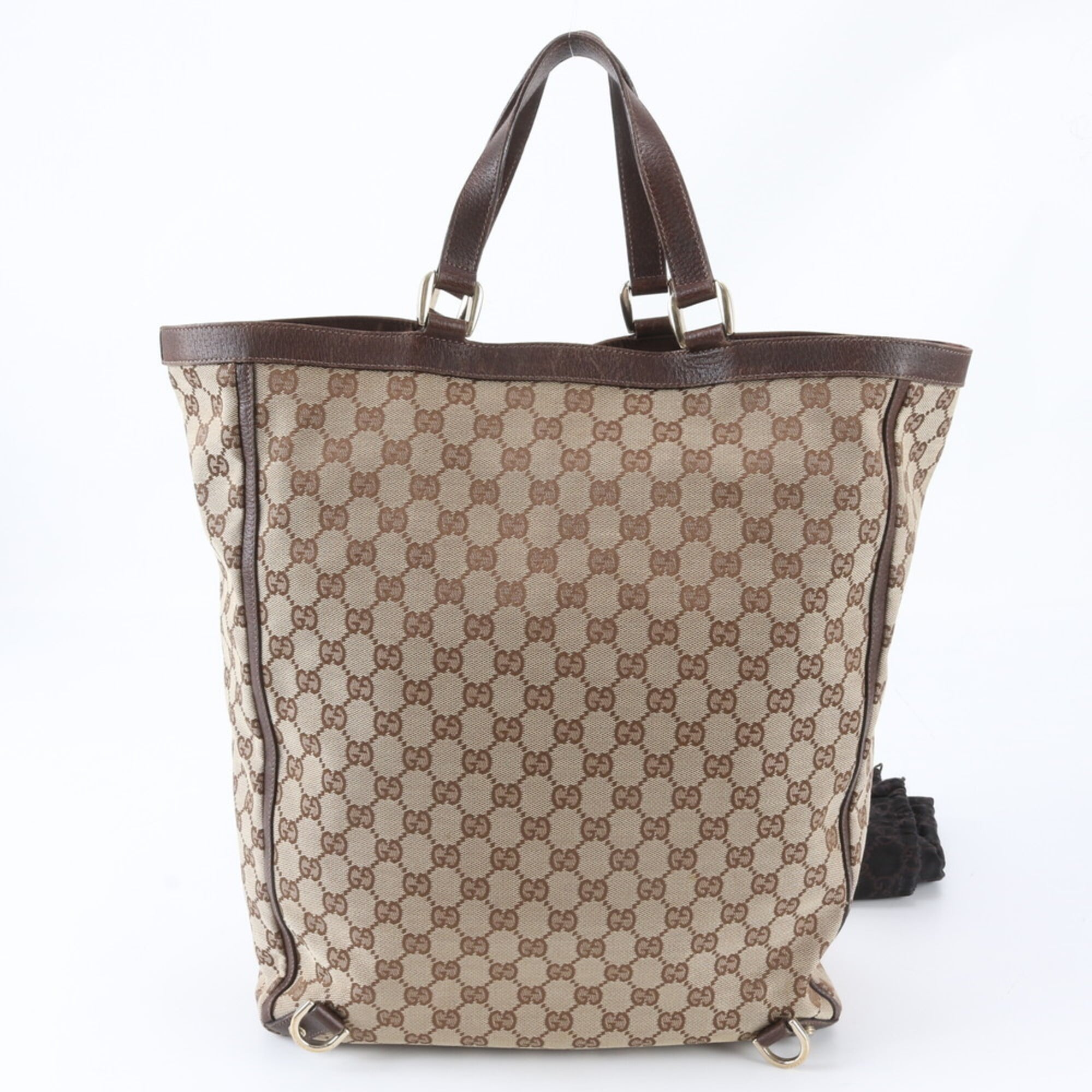 Gucci Brown Leather Canvas Shoulder Bag Tote Bag (Pre-Owned)