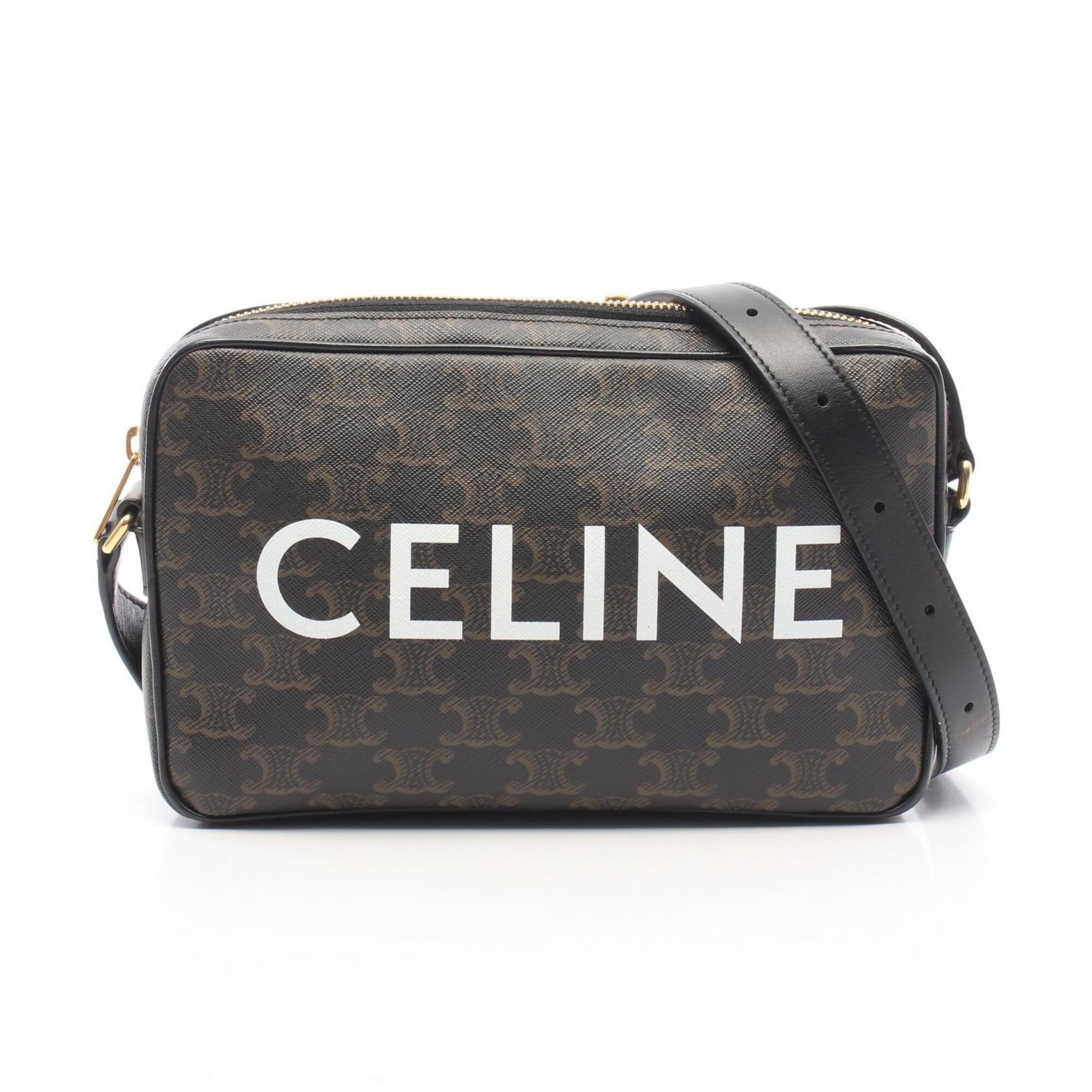 Celine Black Brown White Pvc Coated Canvas Leather Messenger Bag Shoulder Bag (Pre-Owned)