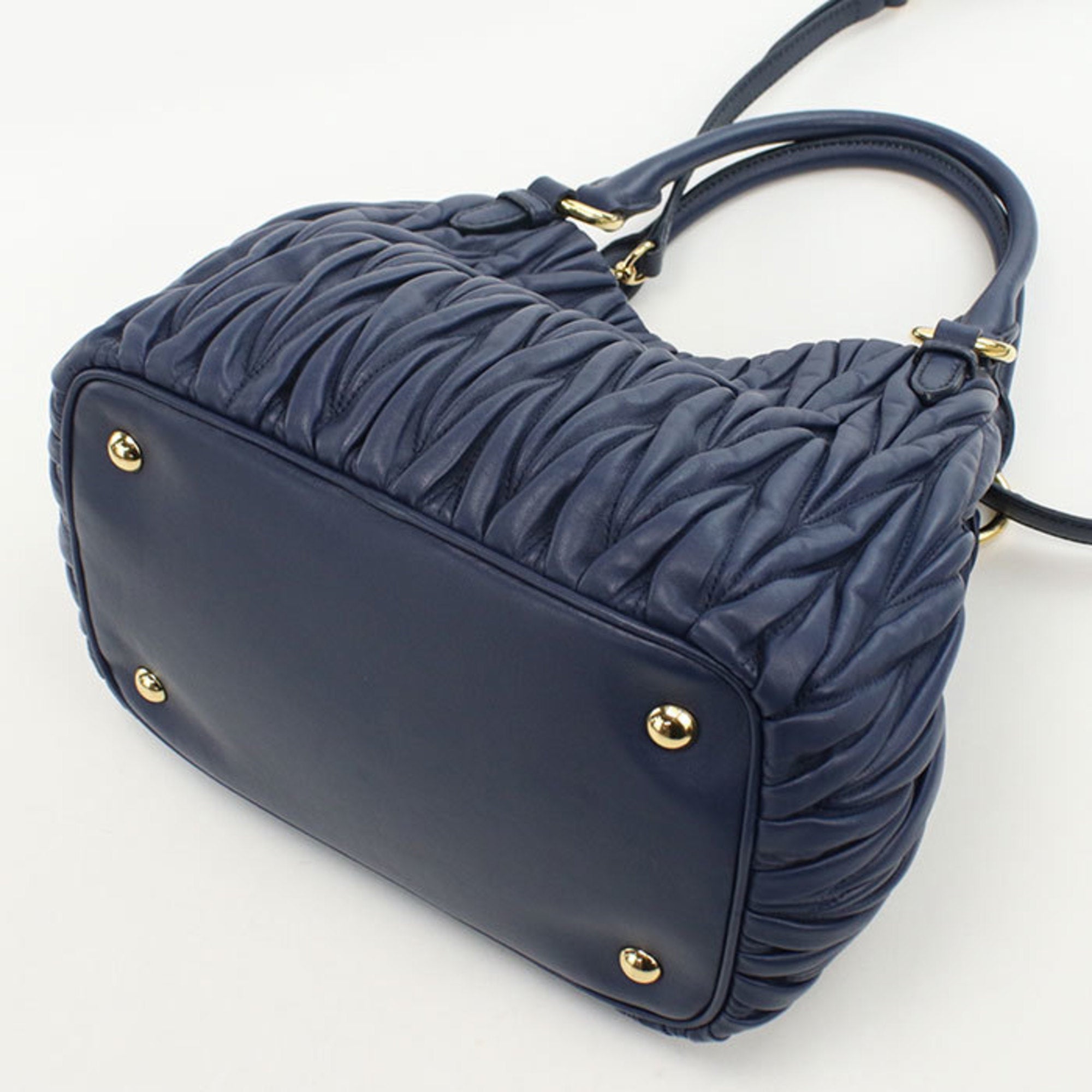 Miu Miu Matelasse Navy Leather Tote Bag (Pre-Owned)