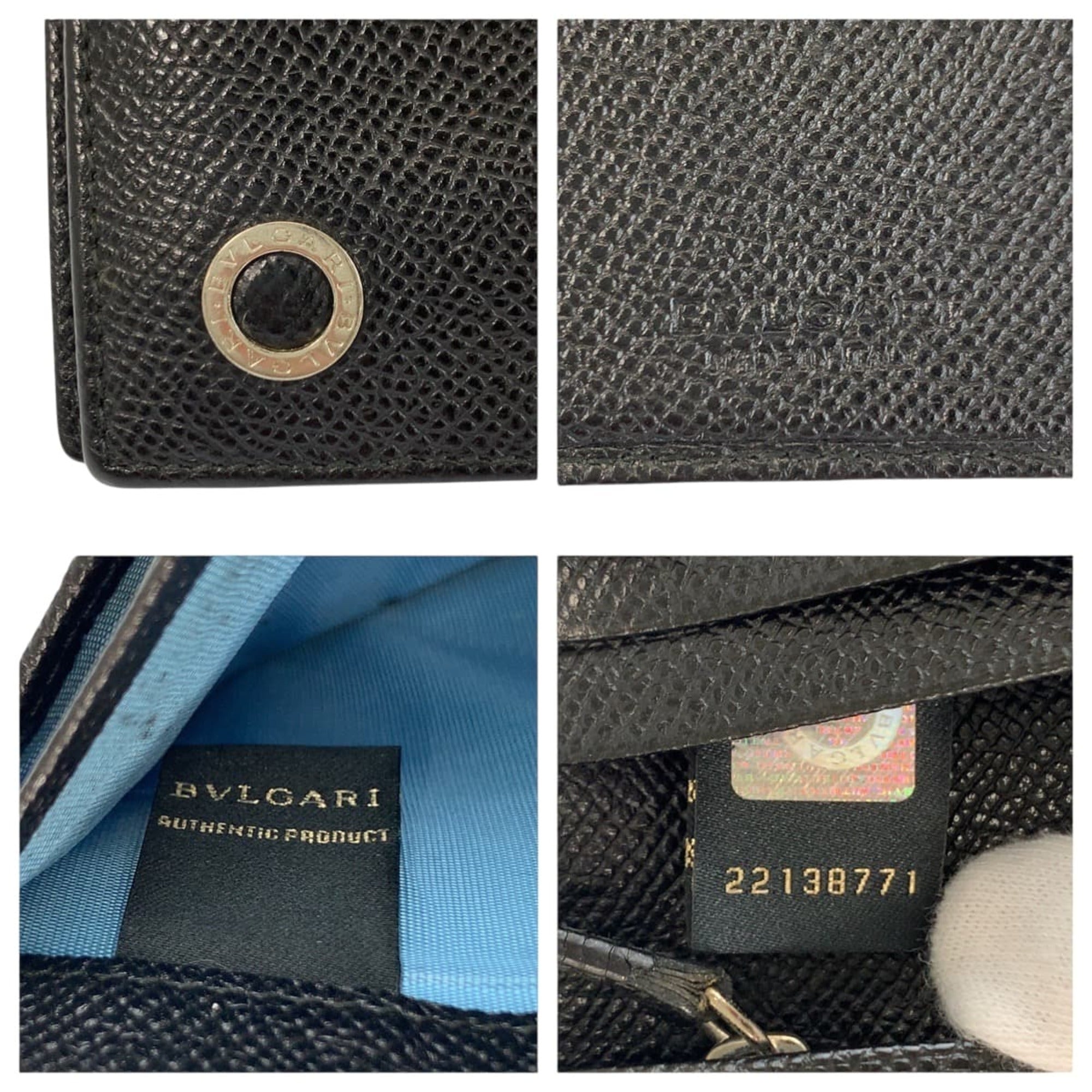Bvlgari Black Blue Leather Long Wallet (Bi-Fold) (Pre-Owned)