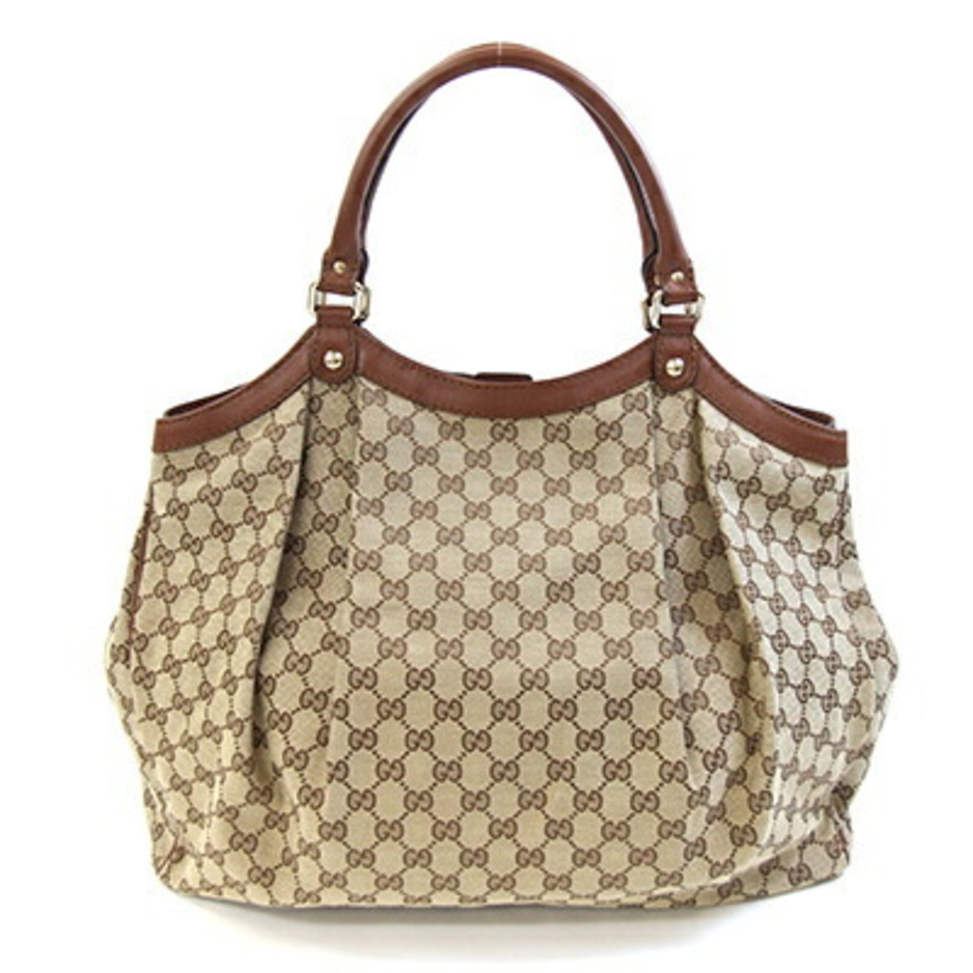 Gucci Sukey Beige Brown Canvas Leather Tote Bag (Pre-Owned)