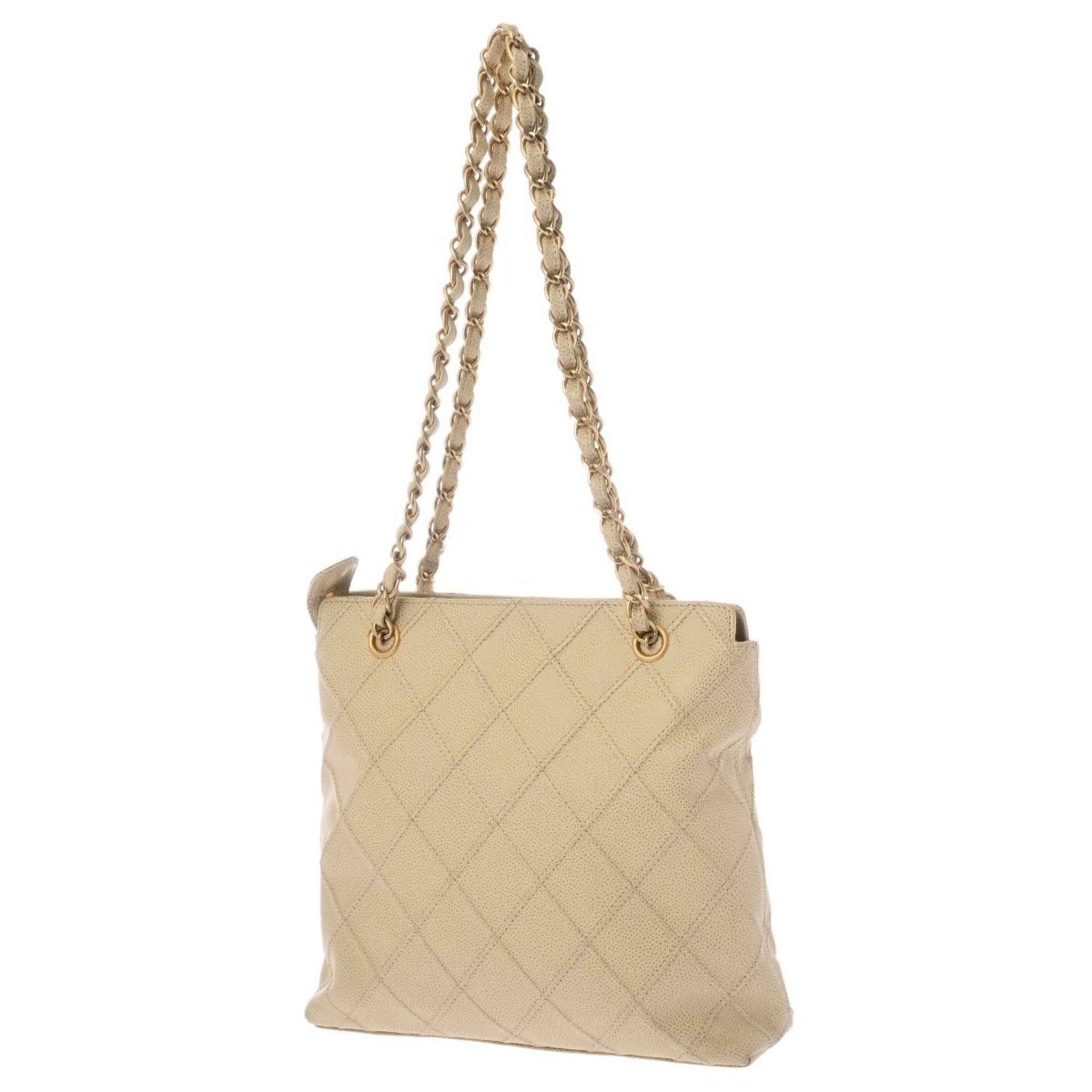 Chanel Beige Grained Calfskin Shoulder Bag (Pre-Owned)