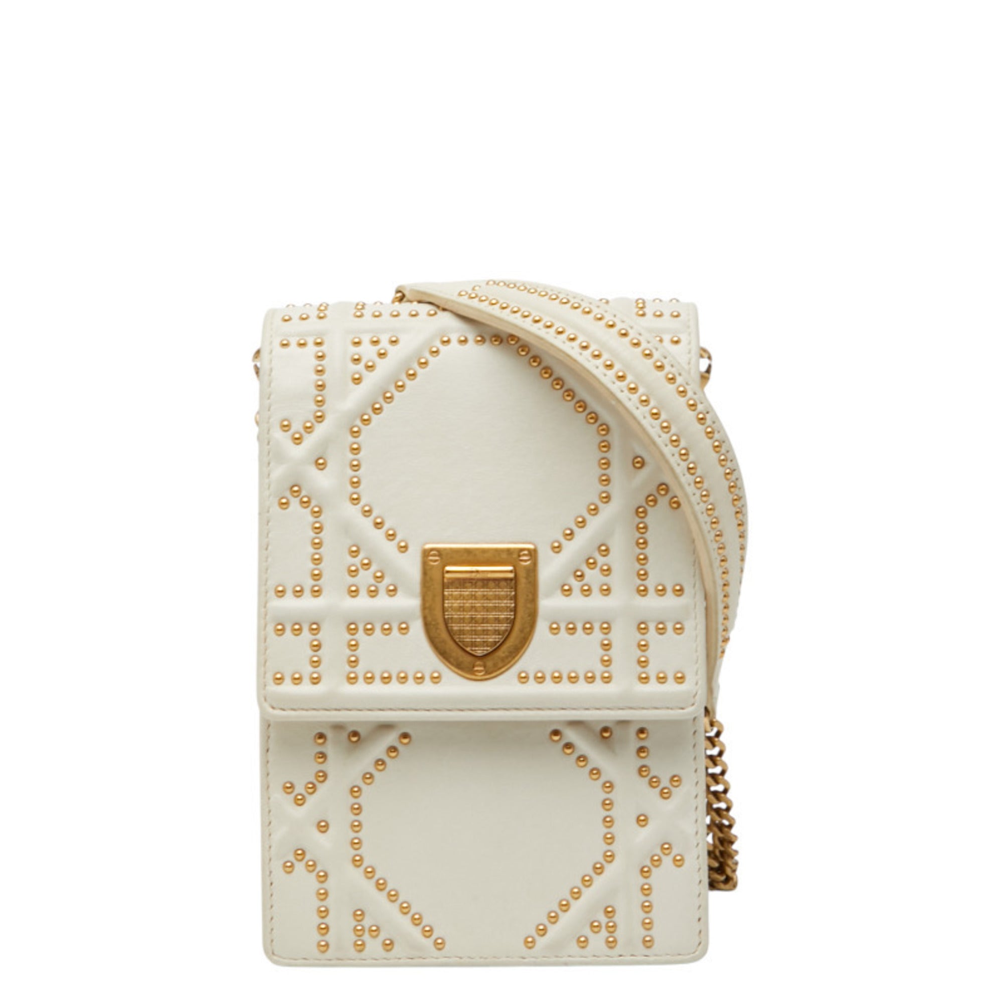Christian Dior Gold Ivory White Leather Shoulder Bag (Pre-Owned)