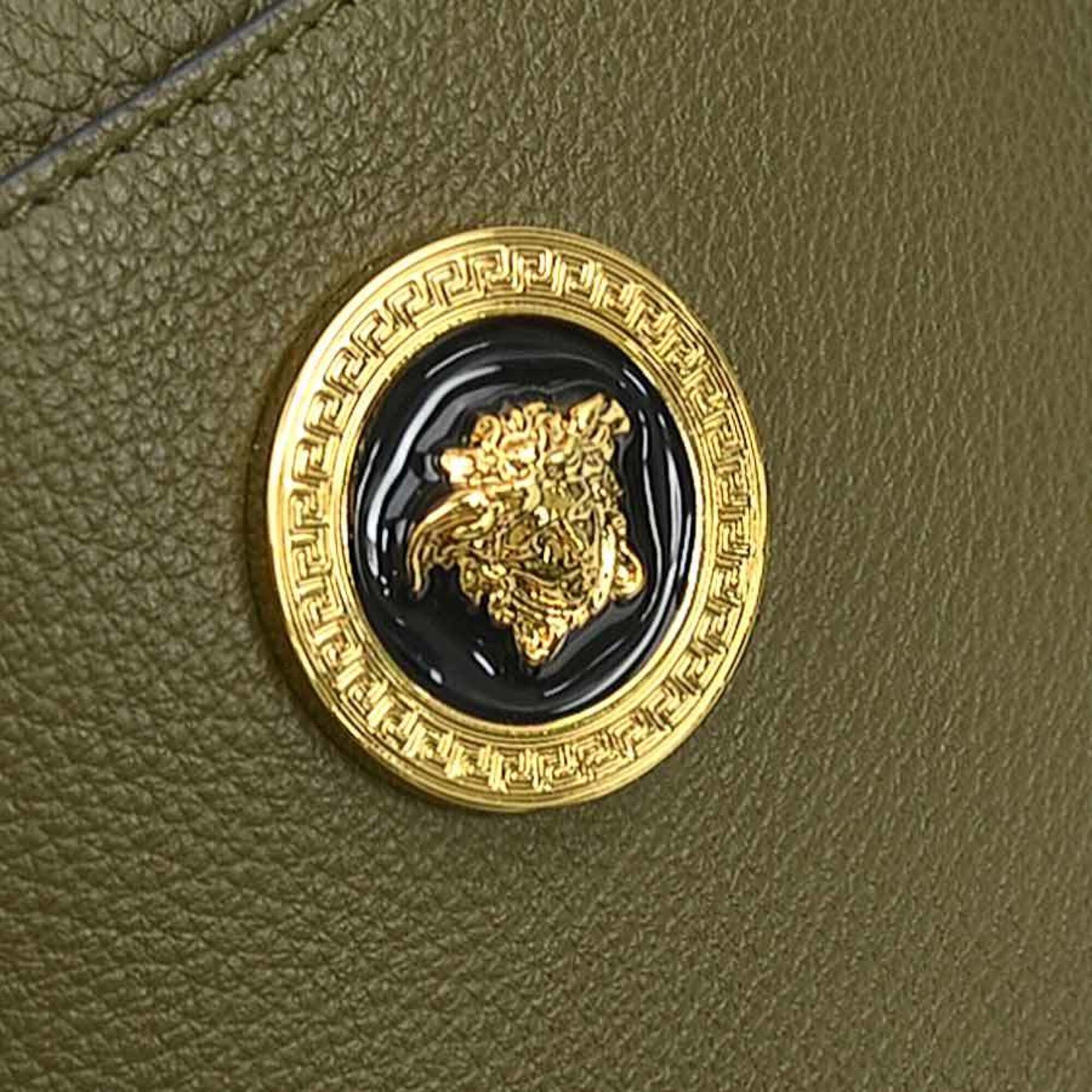 Versace Khaki Leather Shoulder Bag (Pre-Owned)