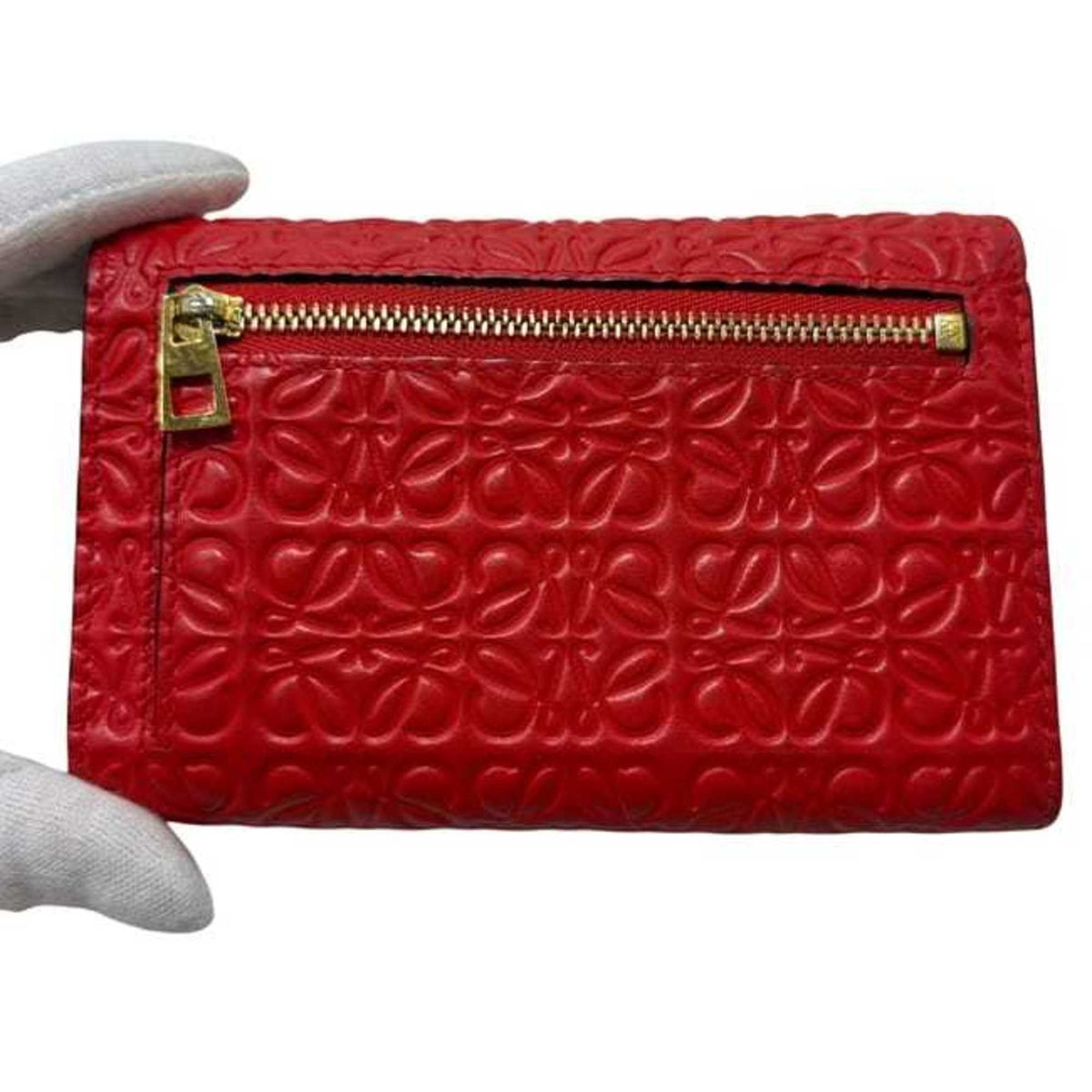 Loewe Repeat Red Color Leather Wallet (Bi-Fold) (Pre-Owned)