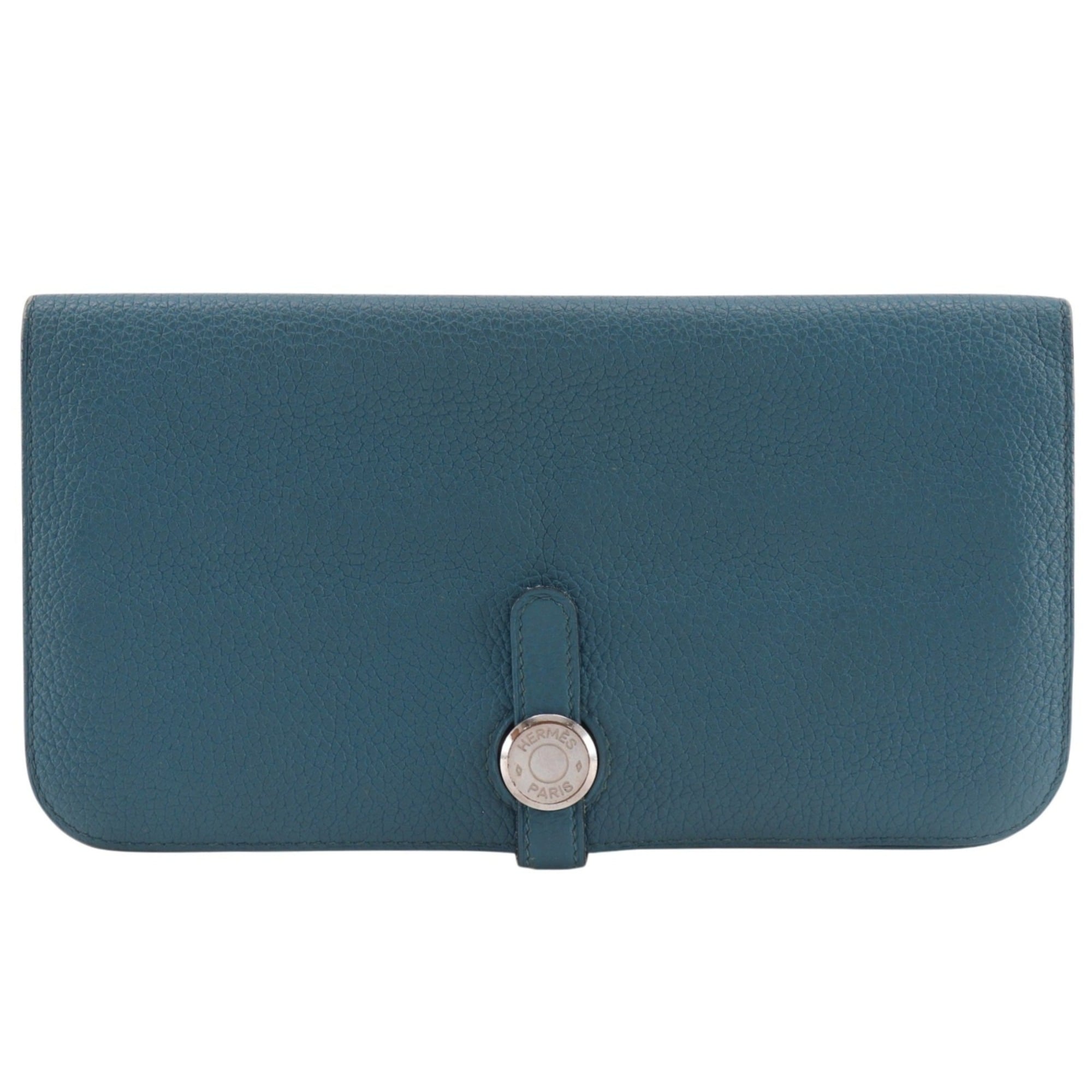 Hermes Dogon Blue Taurillon Clemence Leather Long Wallet (Bi-Fold) (Pre-Owned)