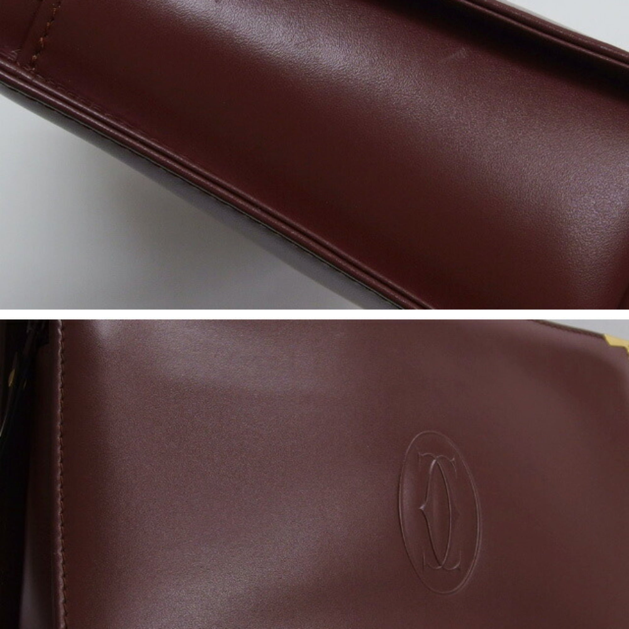 Cartier Bordeaux Red Color Leather Clutch Bag Pouch (Pre-Owned)