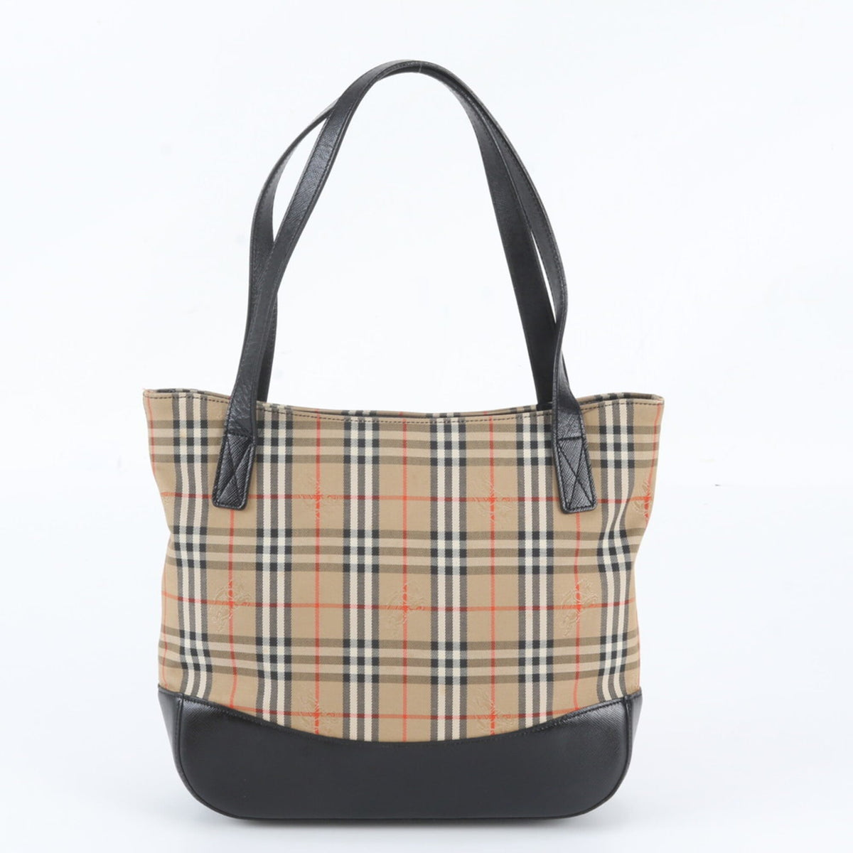 Burberry Beige Black Leather Canvas Handbag Shoulder Bag Tote Bag (Pre-Owned)