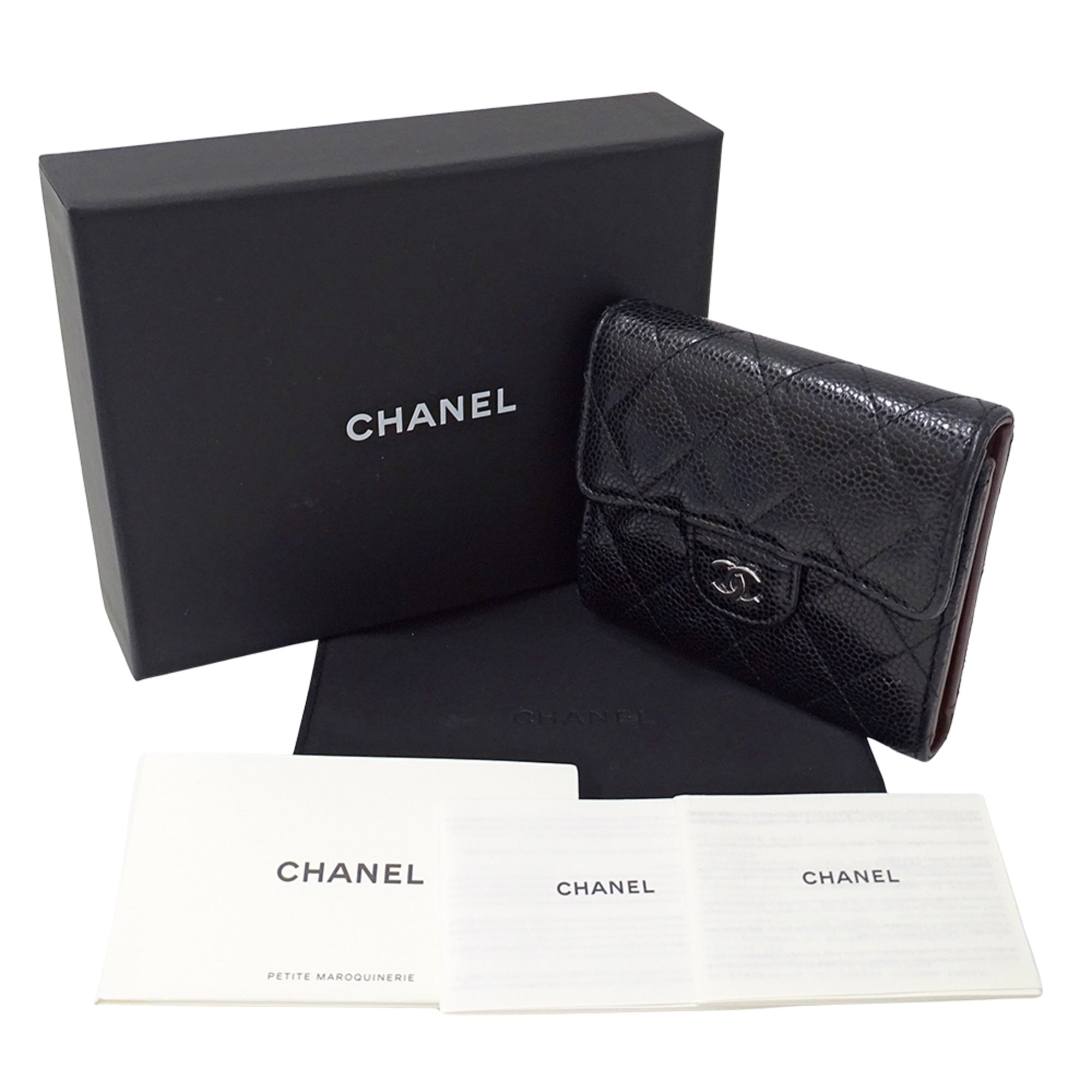 Chanel Black Grained Calfskin Wallet (Bi-Fold) (Pre-Owned)