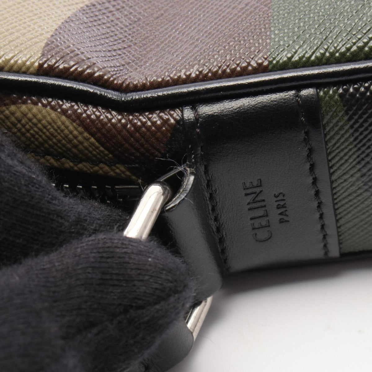 Celine Black Khaki Multi-Color Coated Canvas Leather Handbag Messenger Bag Shoulder Bag (Pre-Owned)