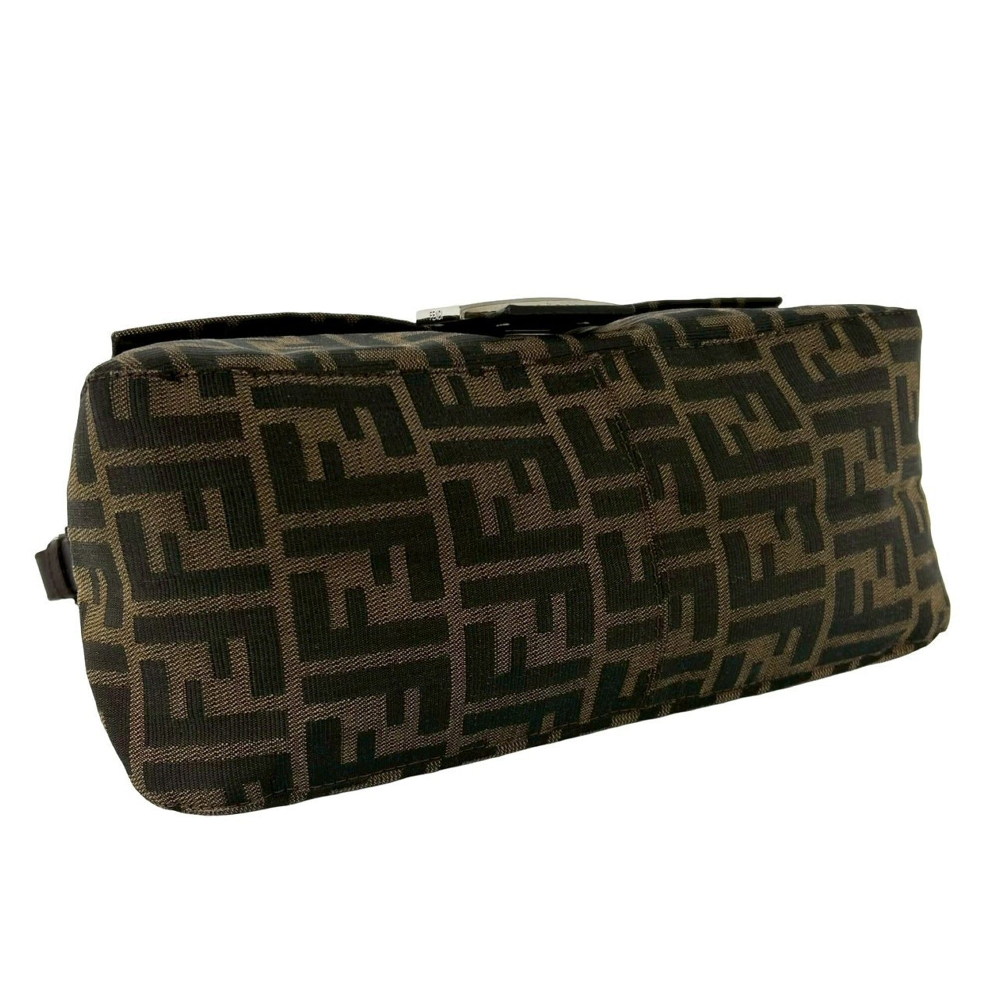 Fendi Black Brown Khaki Canvas Leather Handbag Shoulder Bag (Pre-Owned)