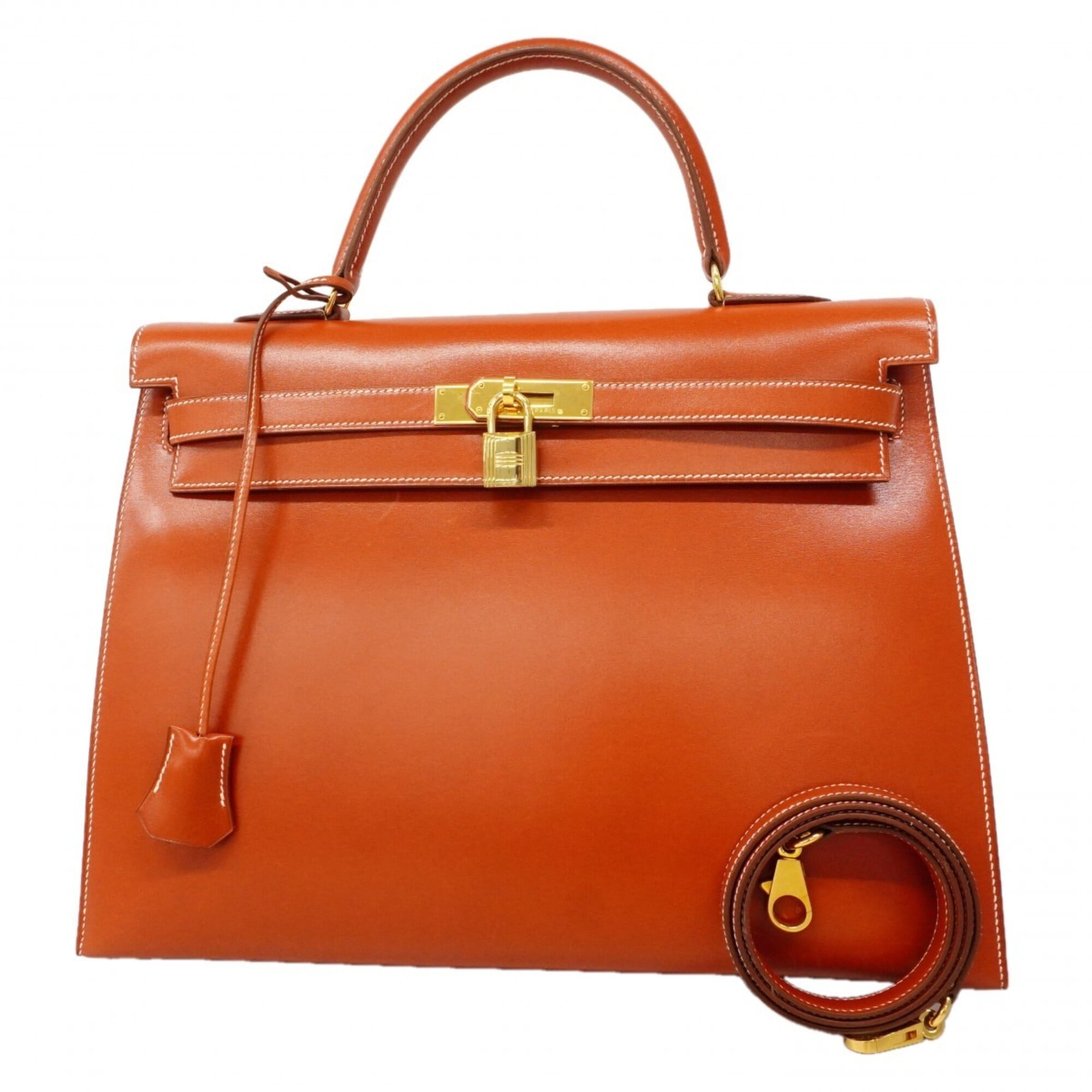 Hermes Brique Box Calf Leather Handbag (Pre-Owned)