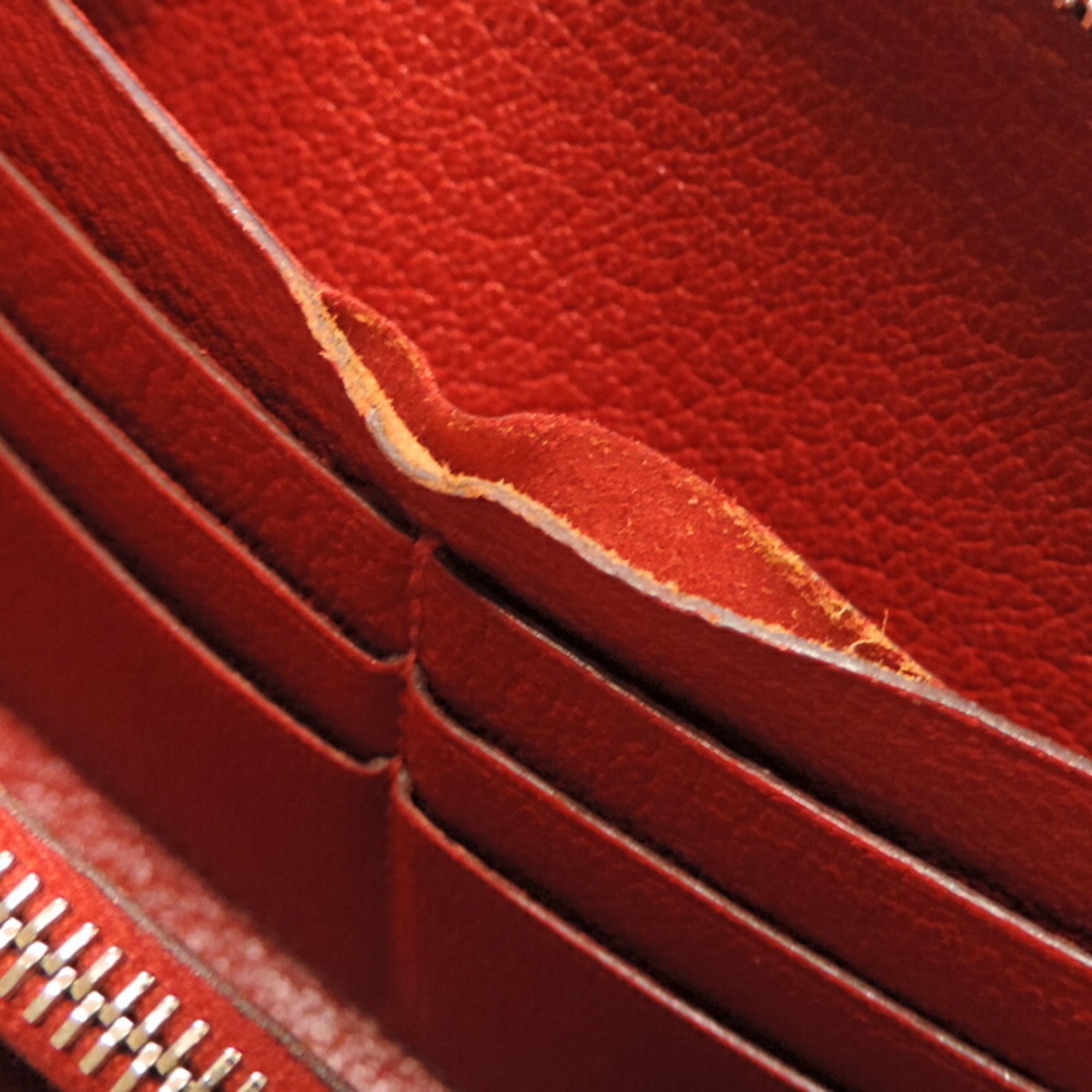 Hermes Red Color Chevre Leather Long Wallet (Bi-Fold) (Pre-Owned)