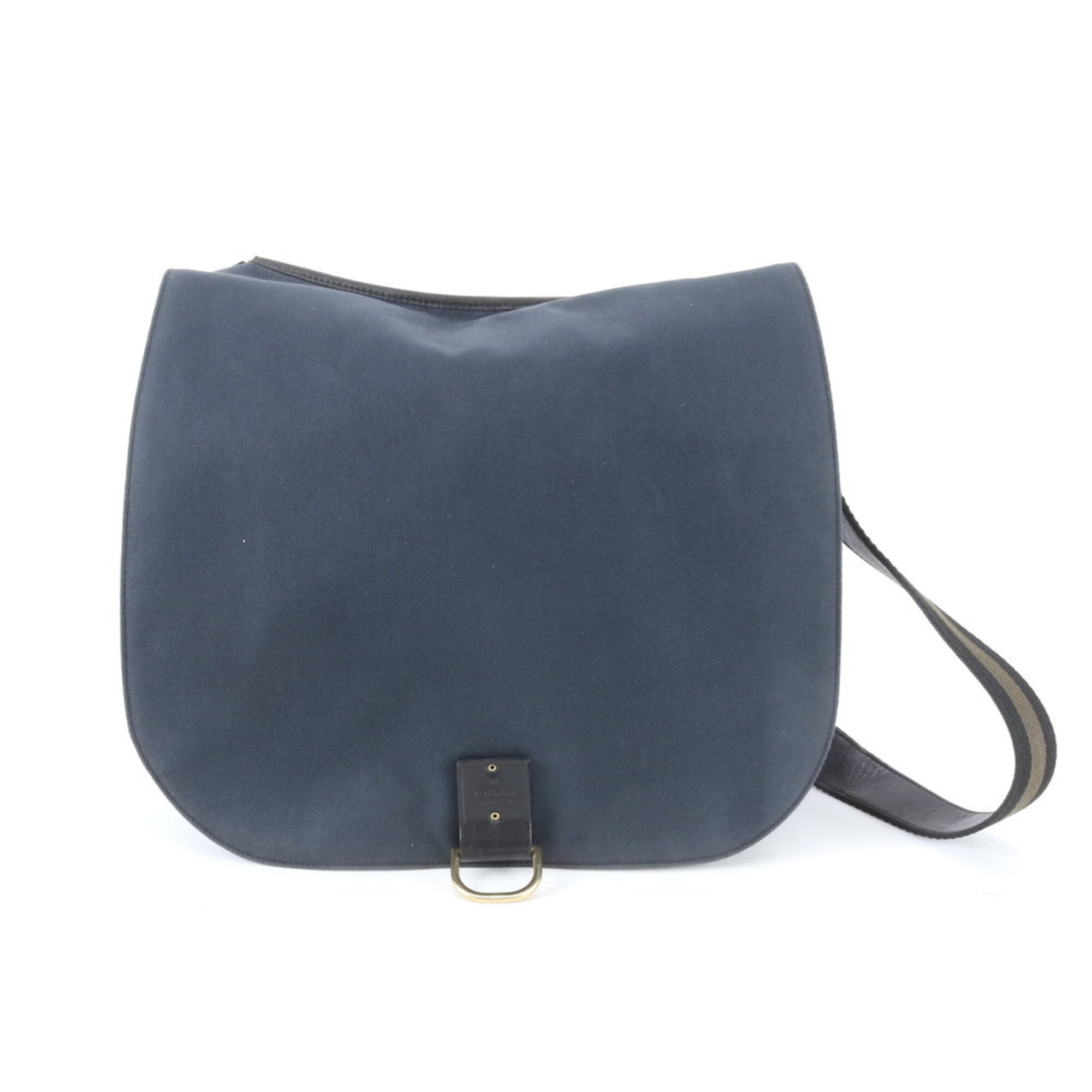 Gucci Black Navy Leather Canvas Shoulder Bag (Pre-Owned)