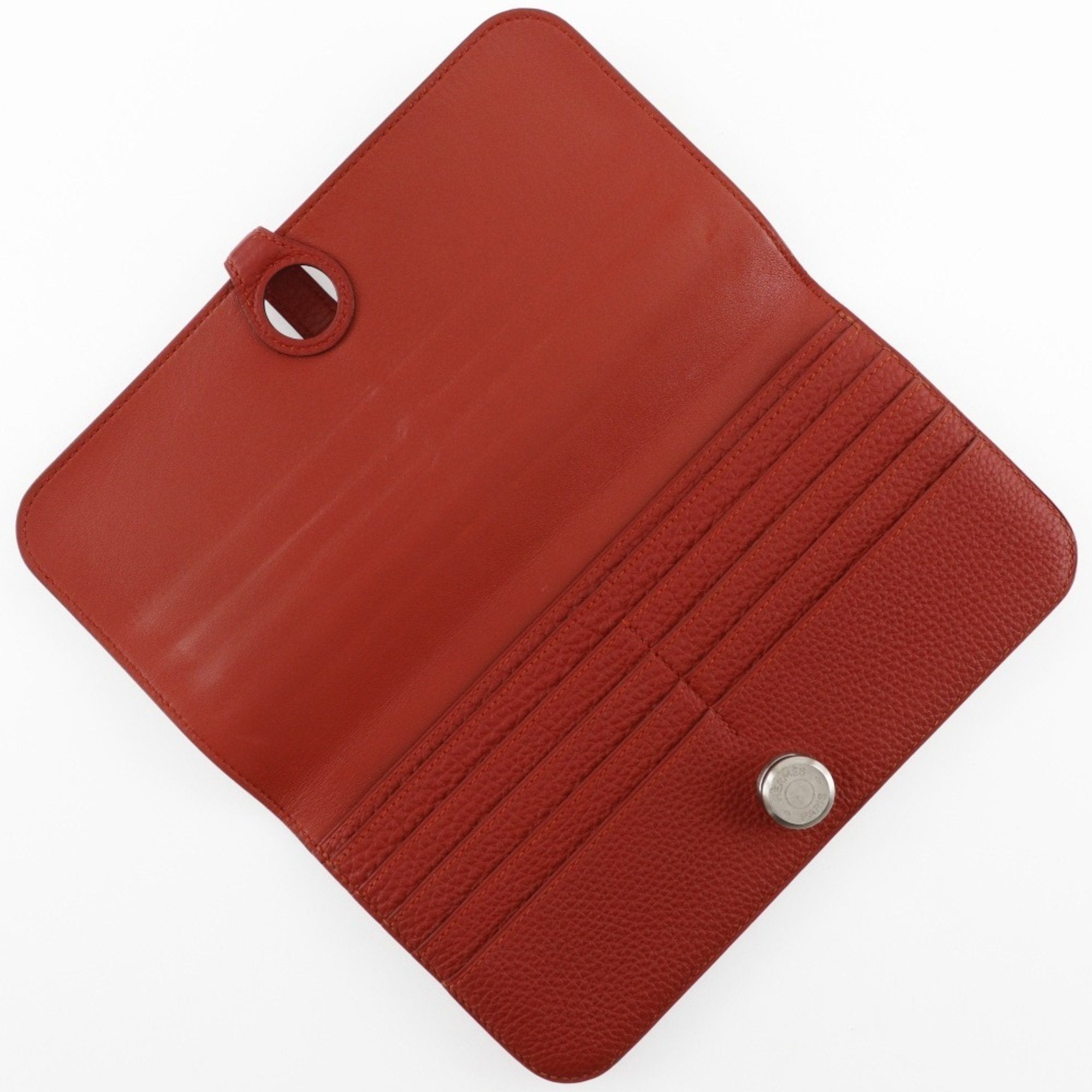 Hermes Dogon Red Color Togo Leather Long Wallet (Bi-Fold) (Pre-Owned)