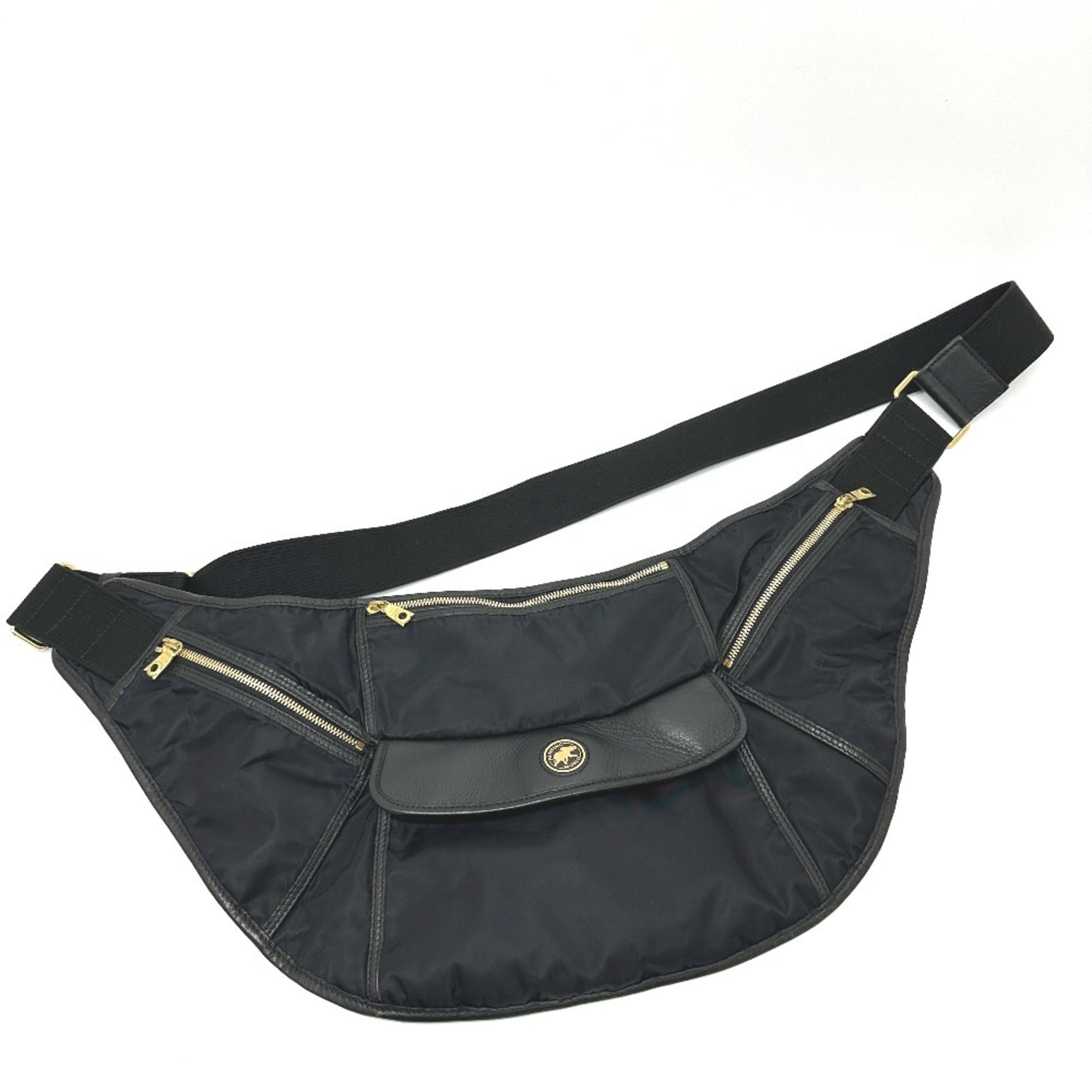 Hunting World Black Leather Nylon Fanny Pack Sling Bag (Pre-Owned)