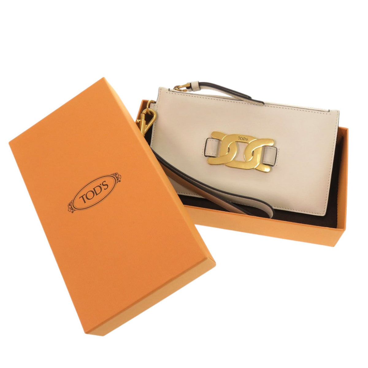 Tod's Ivory Leather Metal Leather Pouch (Pre-Owned)