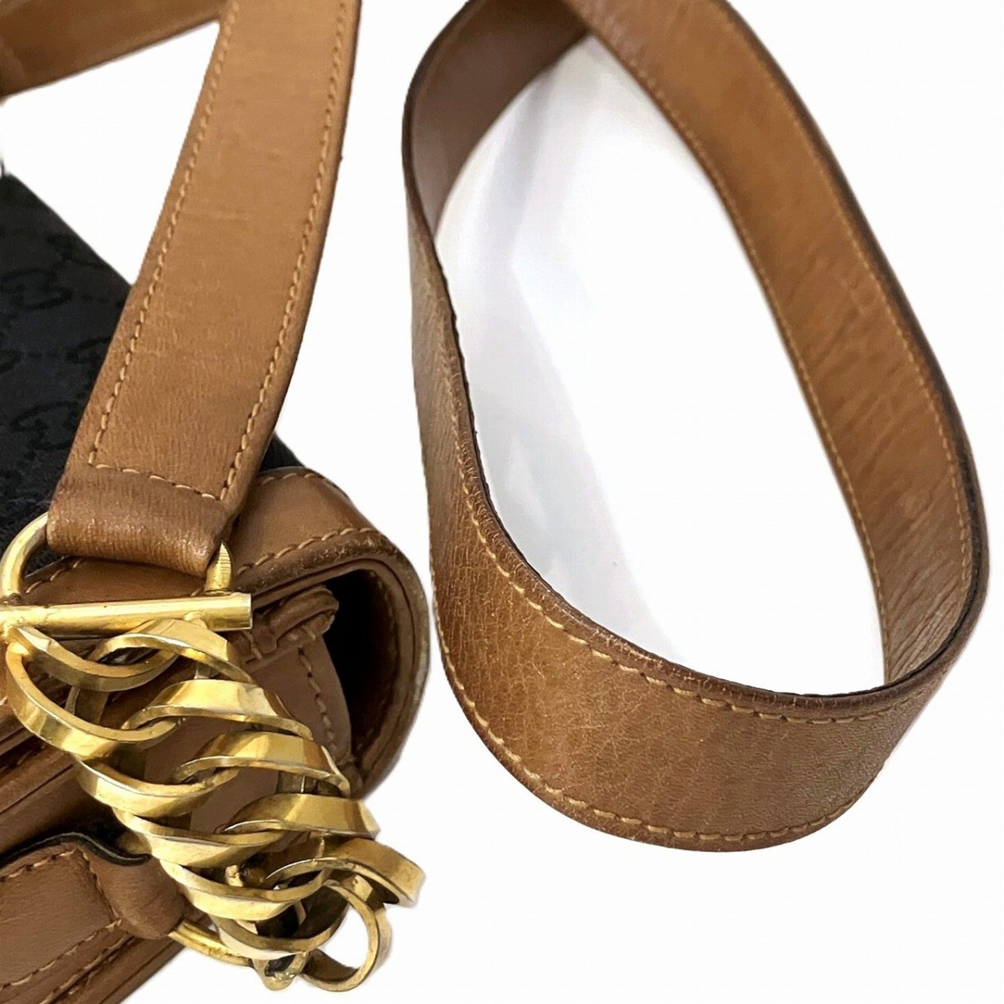 Gucci Horsebit Brown Canvas Leather Shoulder Bag (Pre-Owned)