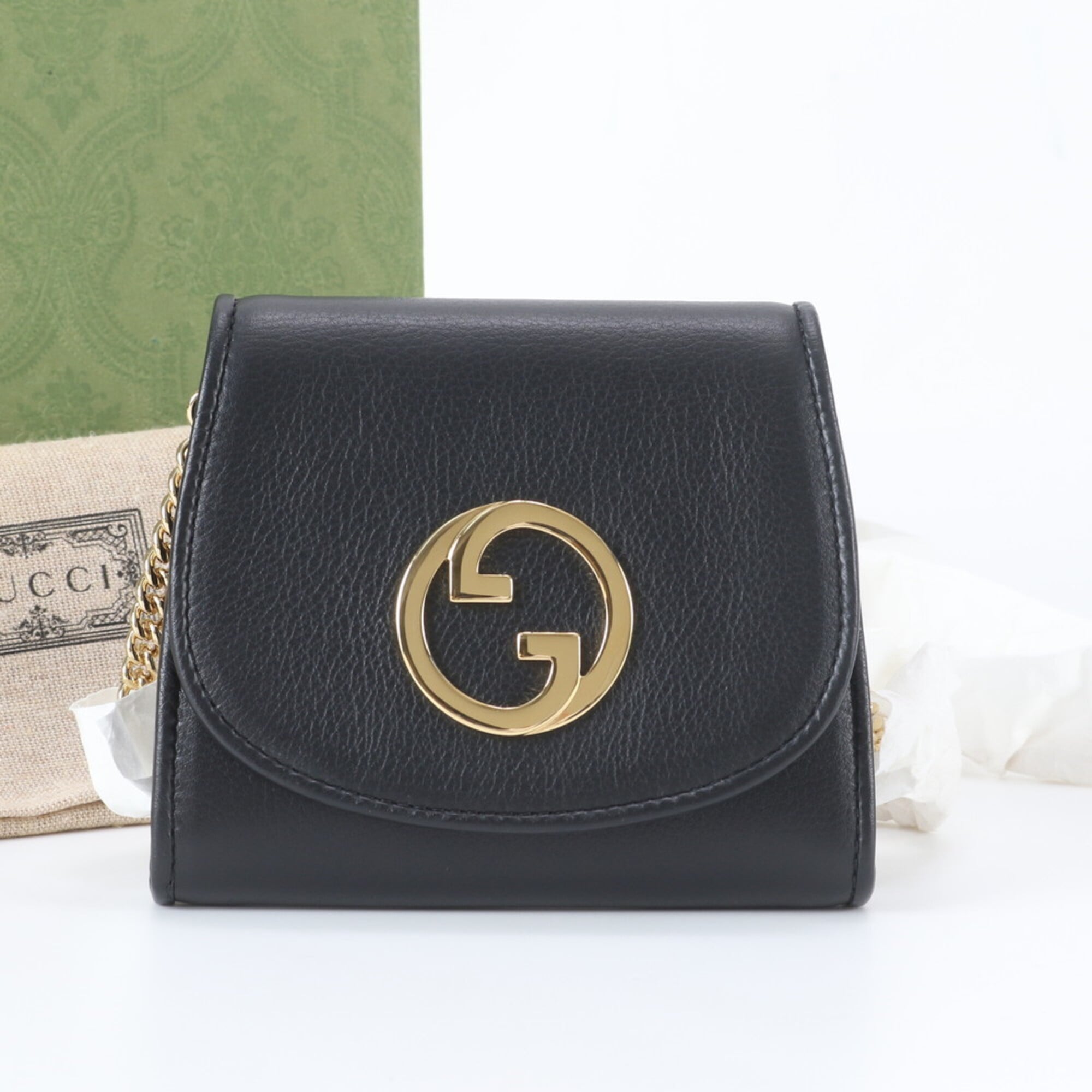 Gucci Black Leather Chain/Shoulder Wallet (Pre-Owned)