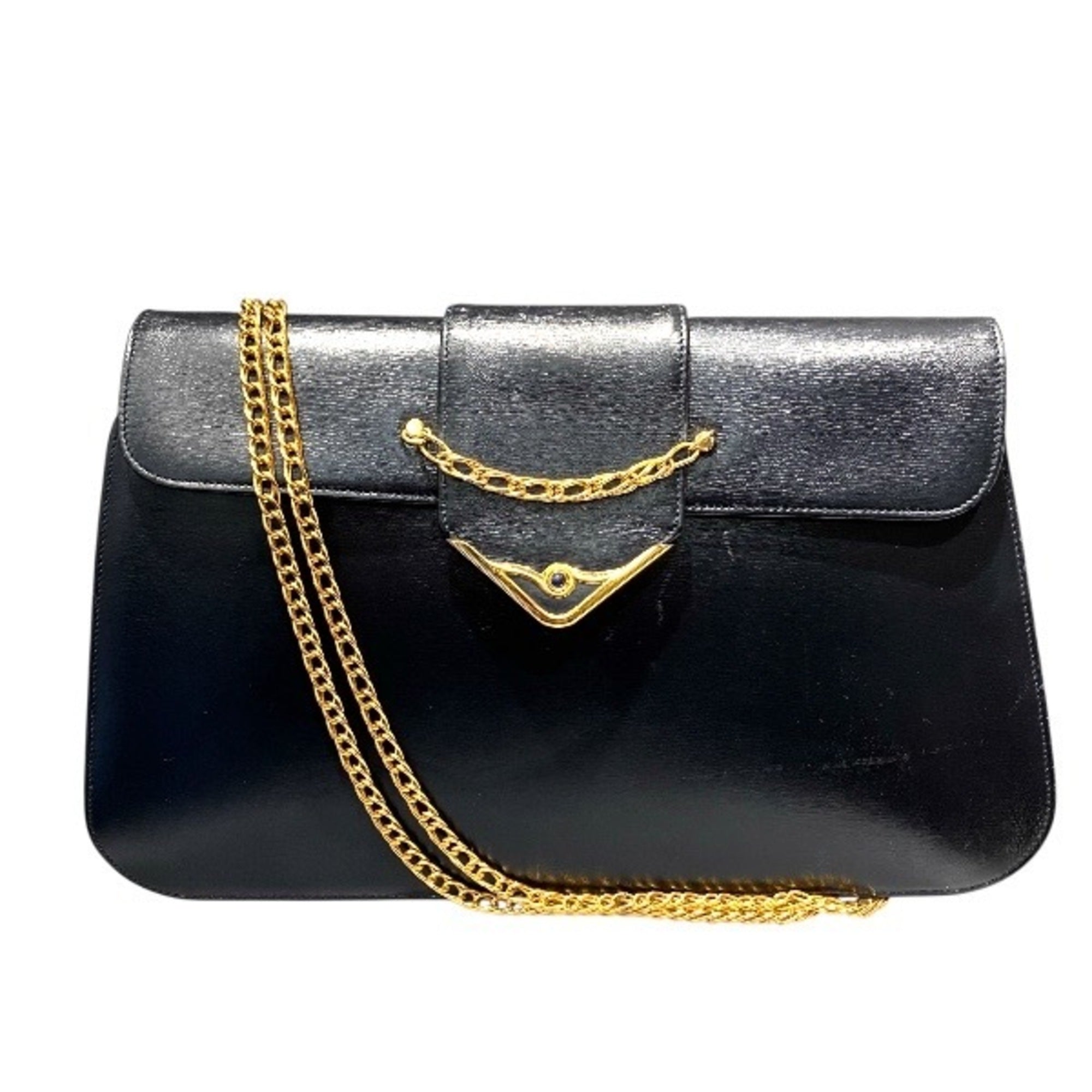 Cartier Sapphire Line Black Leather Handbag Shoulder Bag (Pre-Owned)