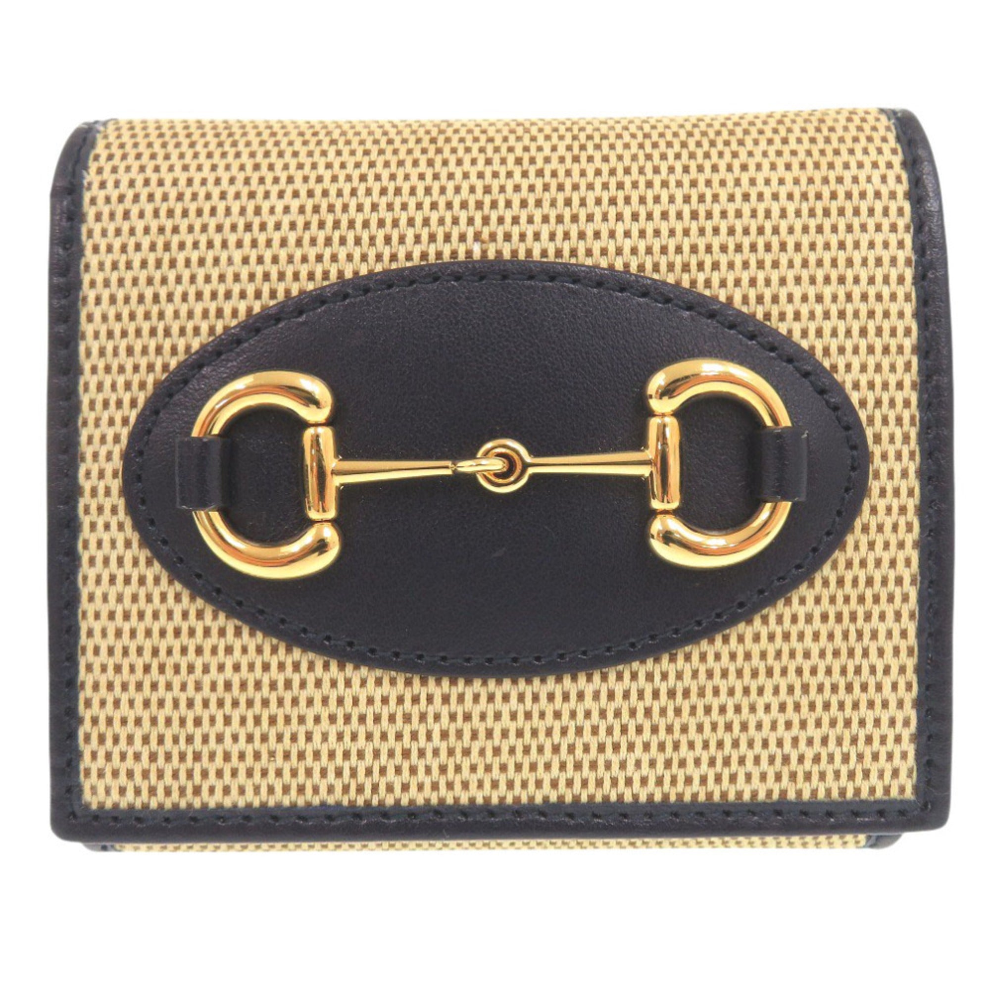 Gucci Beige Navy Canvas Leather Wallet (Bi-Fold) (Pre-Owned)