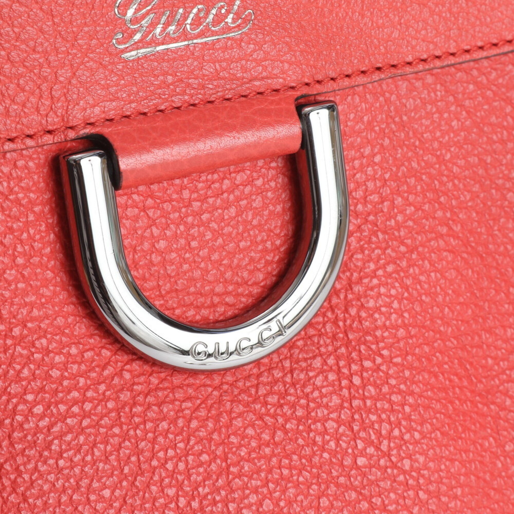 Gucci Abbey Red Color Leather Handbag Tote Bag (Pre-Owned)