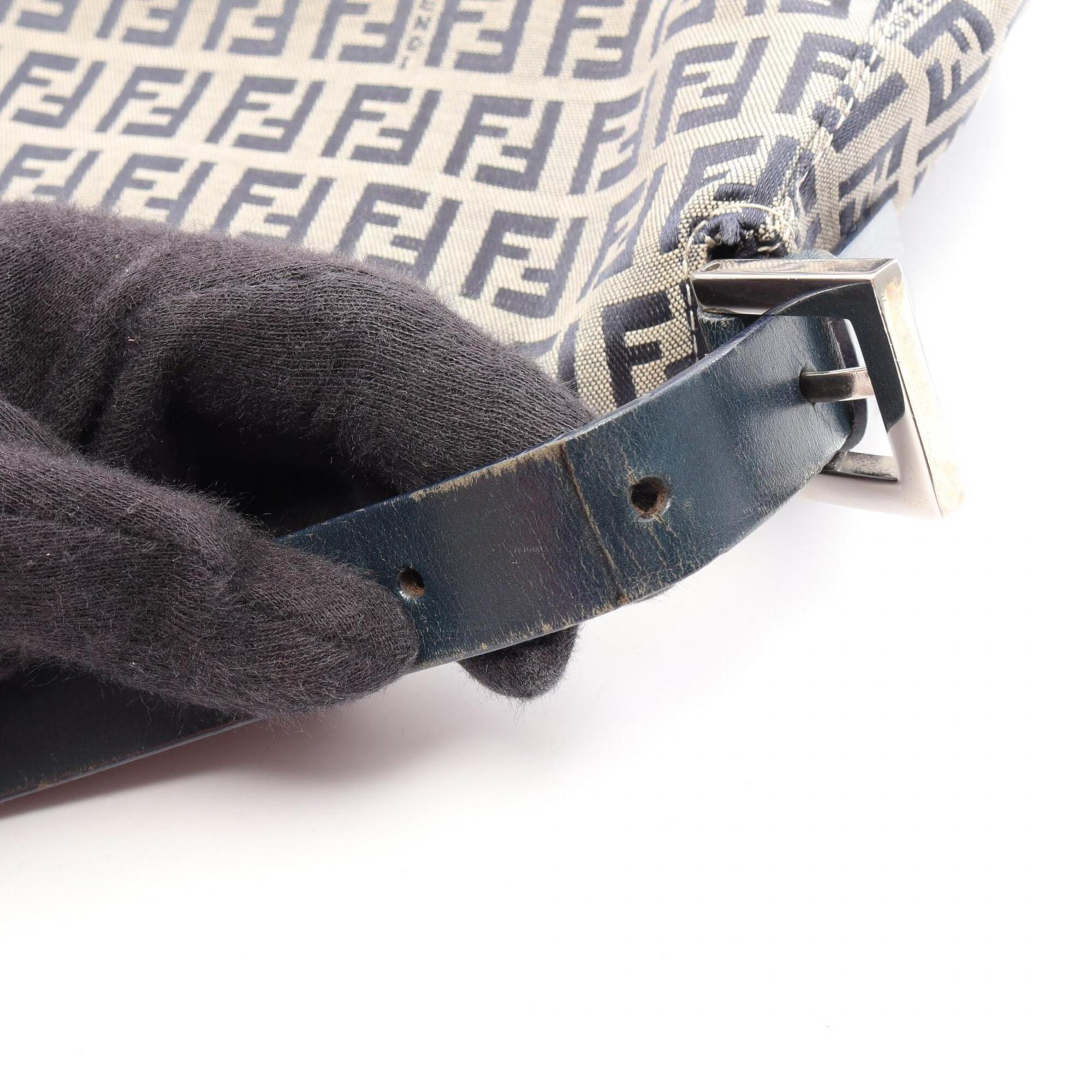 Fendi Gray Navy Canvas Leather Handbag Shoulder Bag (Pre-Owned)