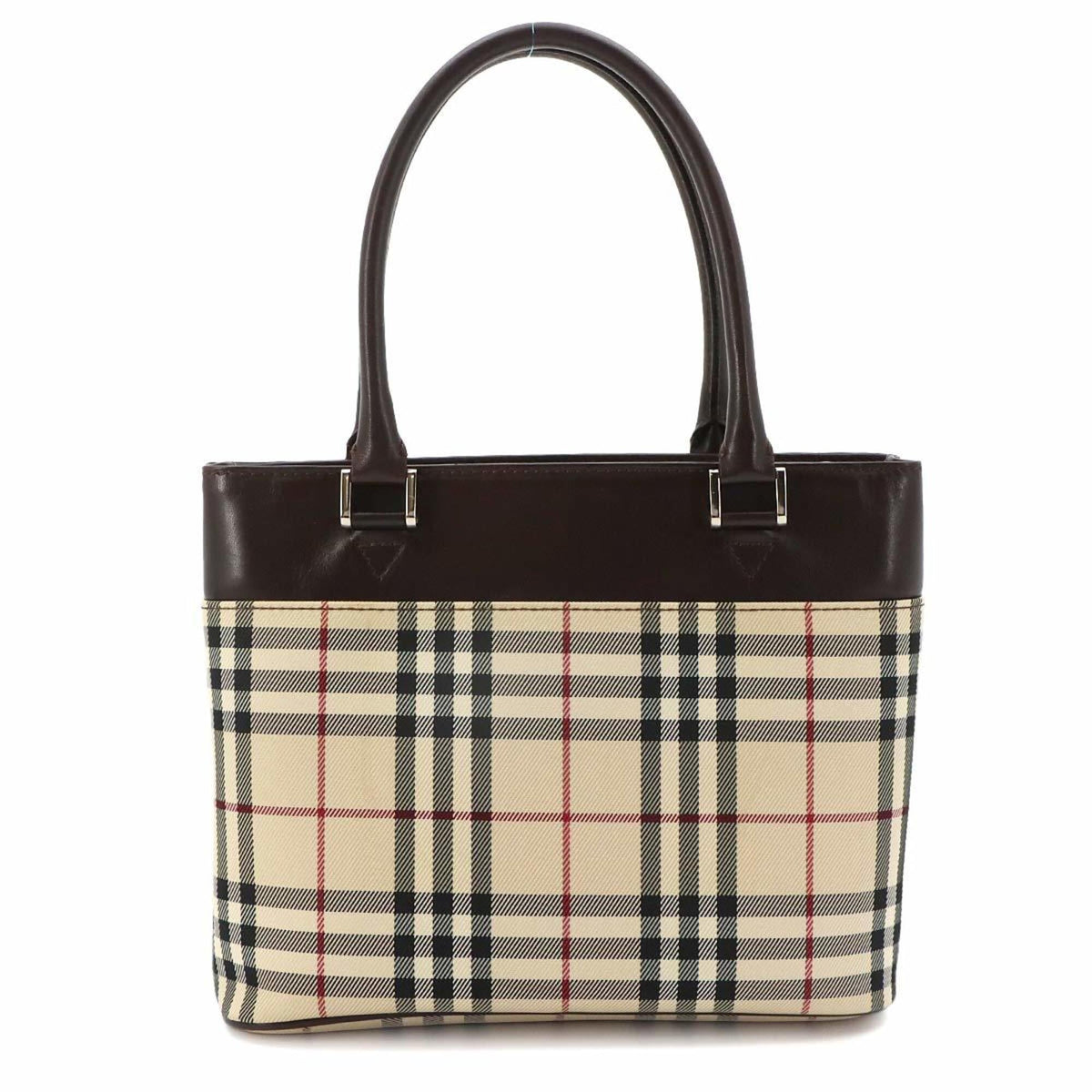 Burberry Beige Dark Brown Canvas Handbag (Pre-Owned)
