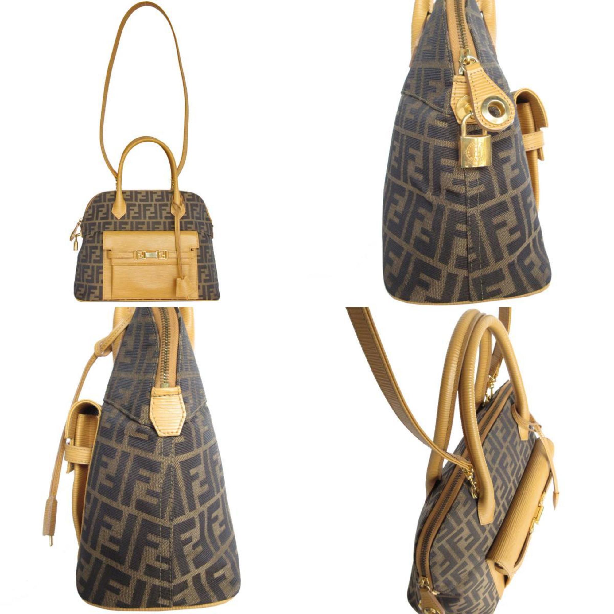 Fendi Zucca Brown Canvas Handbag Shoulder Bag (Pre-Owned)