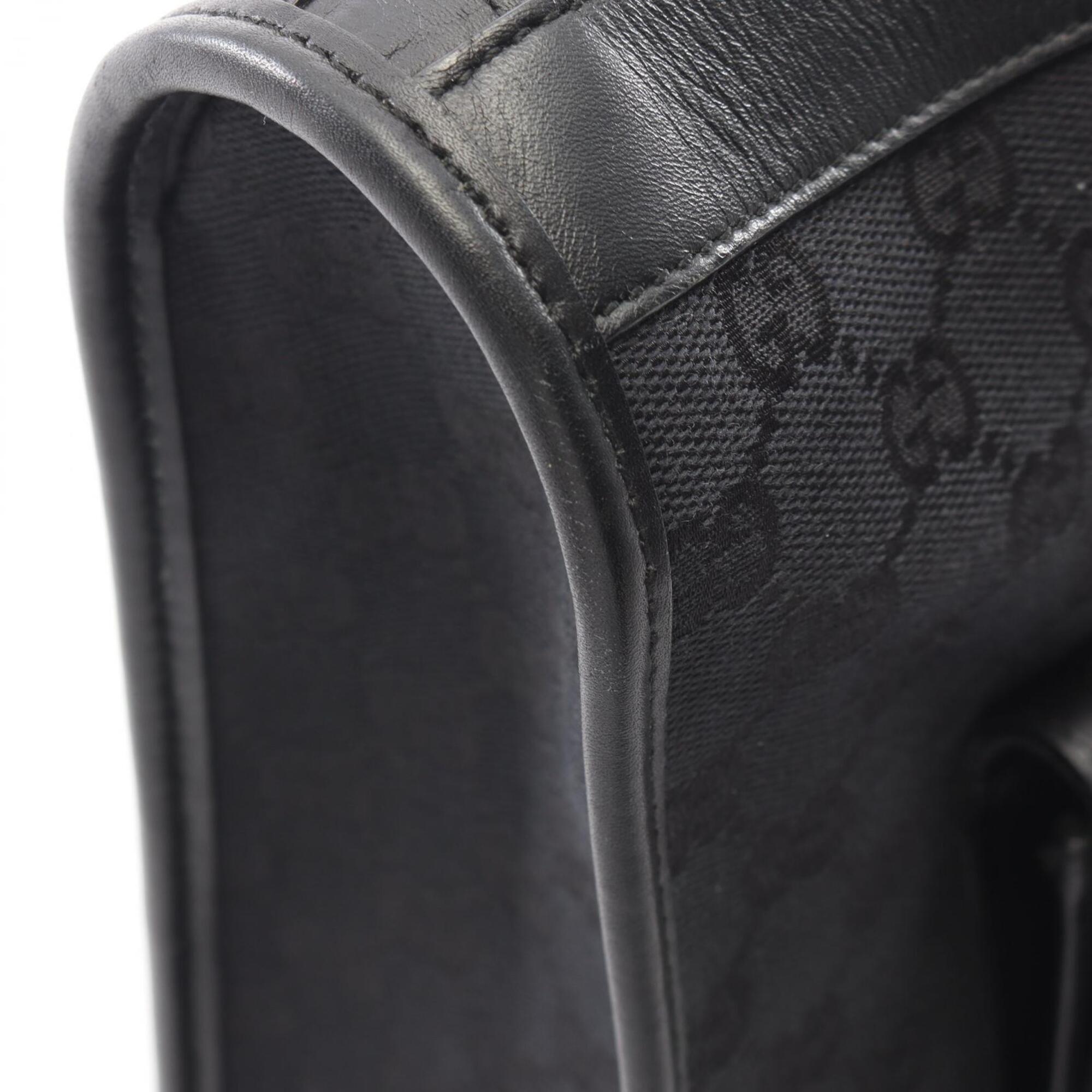 Gucci Gg Canvas Black Gg Canvas Leather Handbag (Pre-Owned)