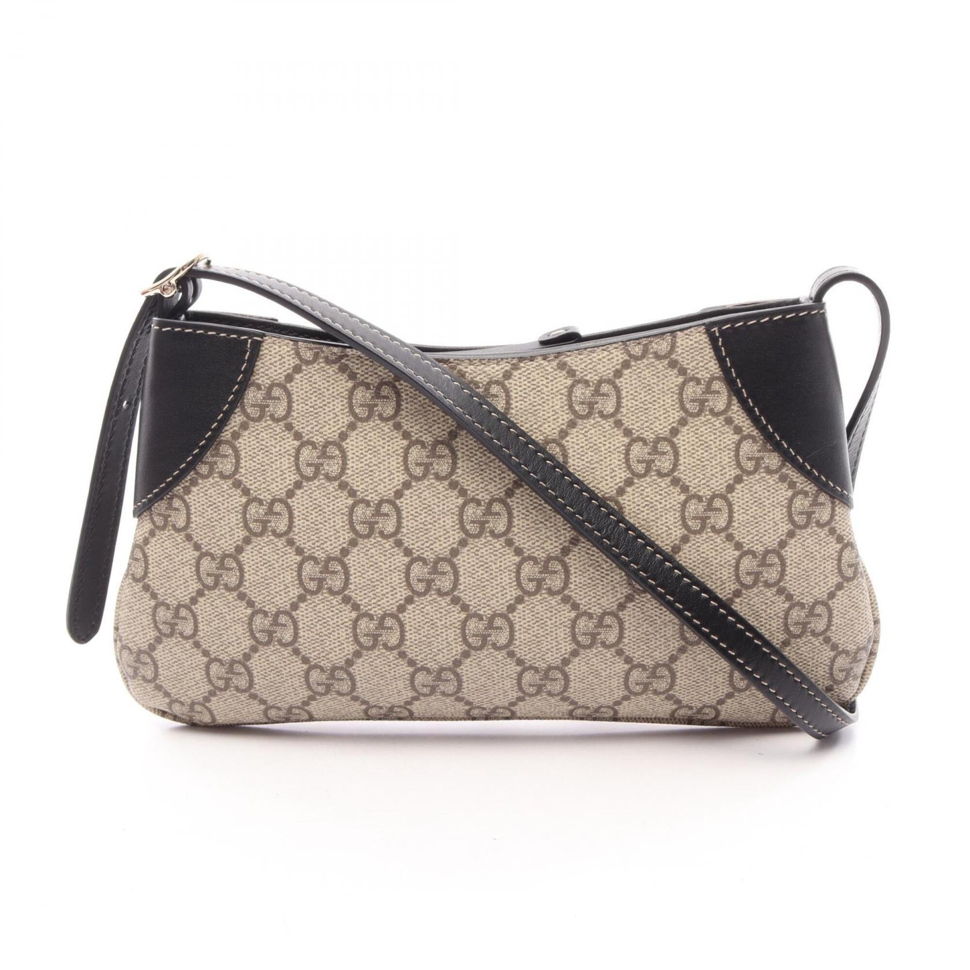 Gucci Beige Black Coated Canvas Leather Handbag Shoulder Bag (Pre-Owned)