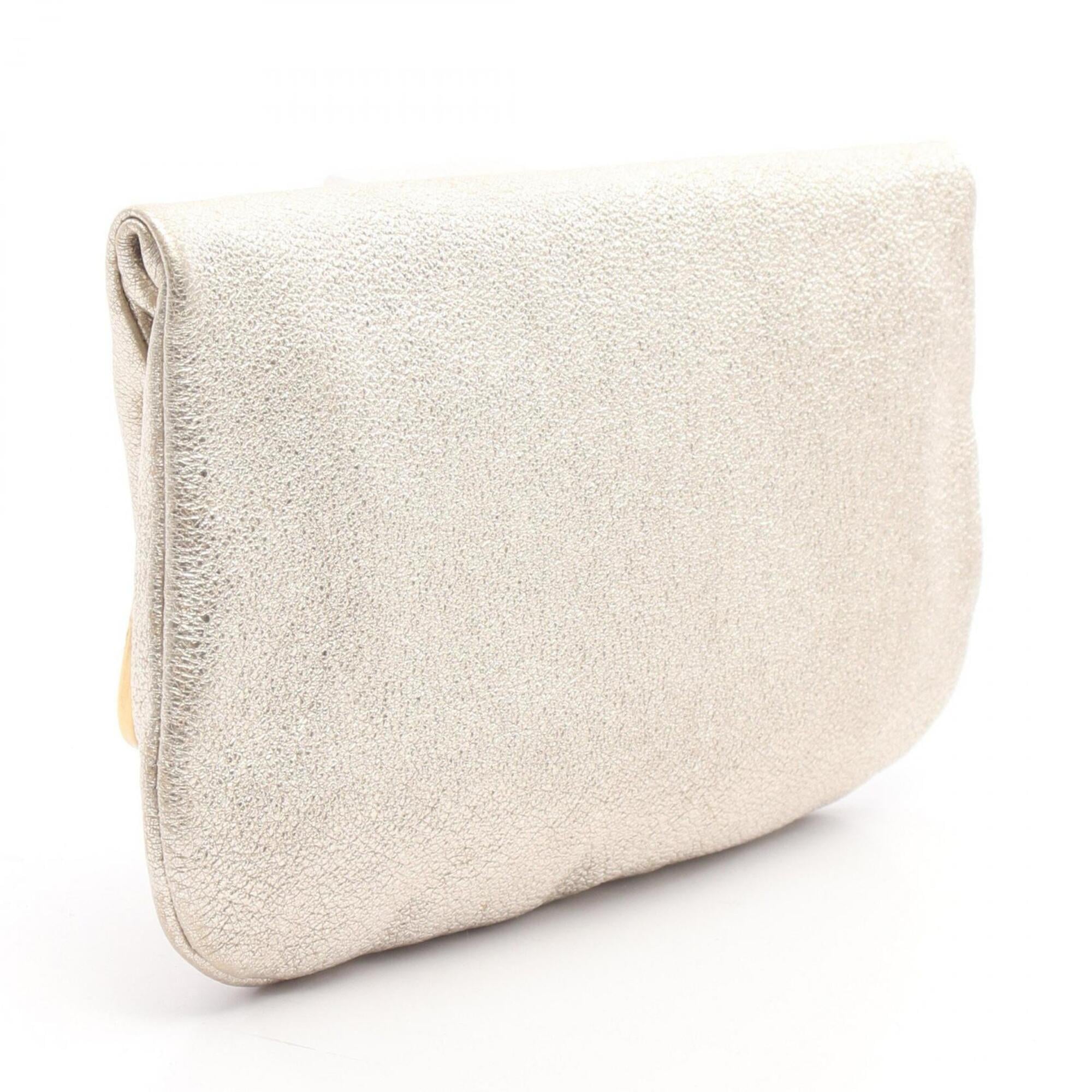 Jimmy Choo Gold Leather Clutch Bag Handbag (Pre-Owned)