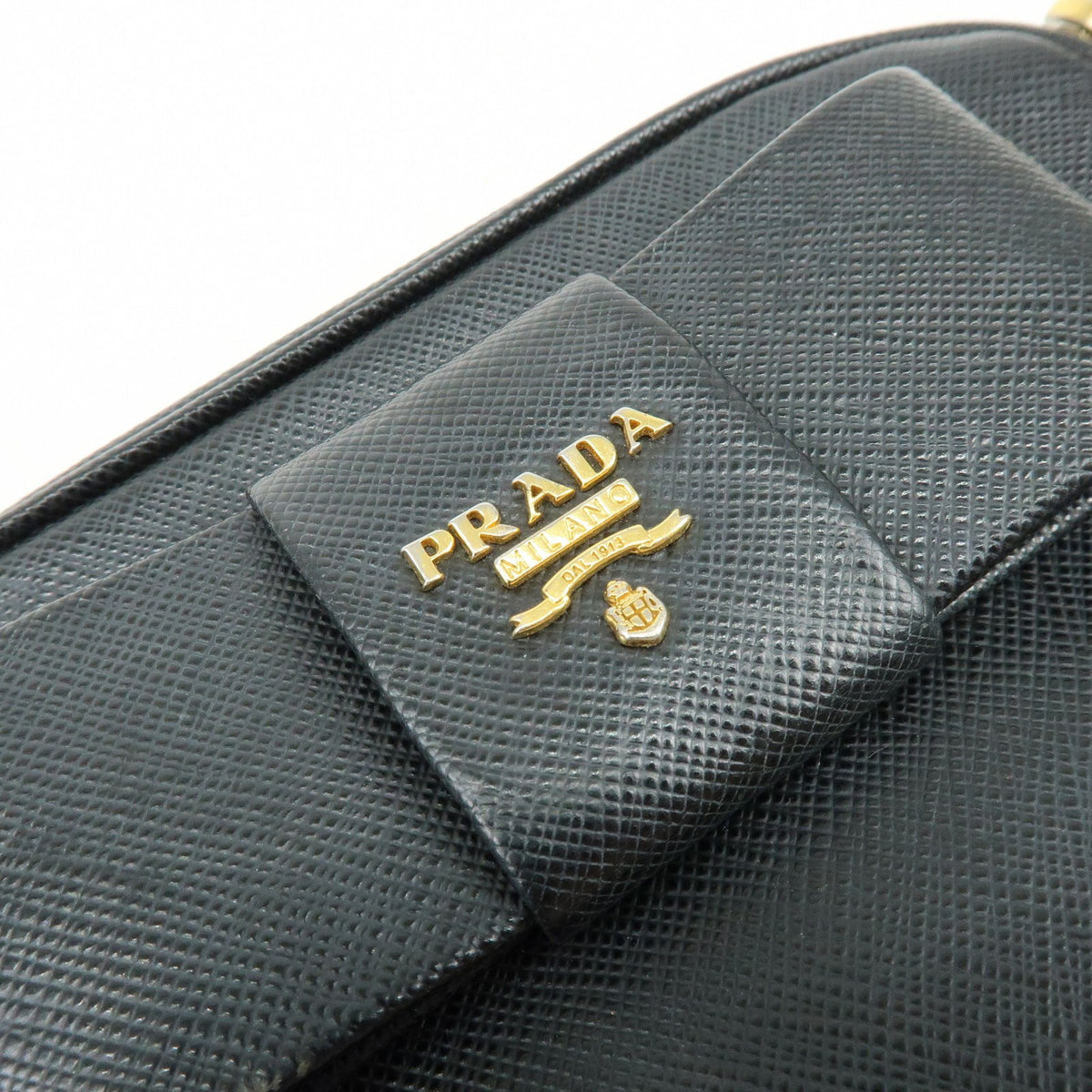 Prada Bow Camera Saffiano Leather Black Leather Crossbody Bag Bag (Pre-Owned)