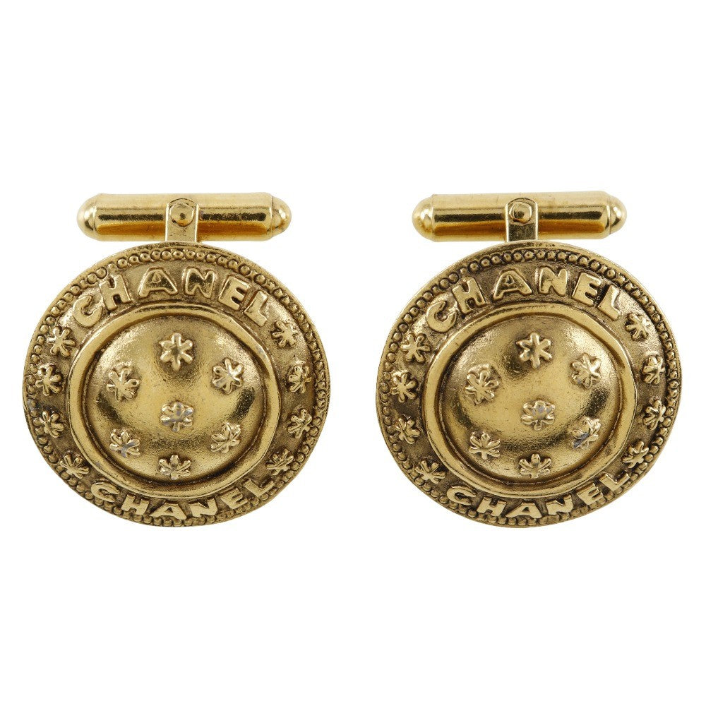 Chanel Vintage Logo Round Plated Gold Gold Gold_Plated Cufflinks Jewelry (Pre-Owned)