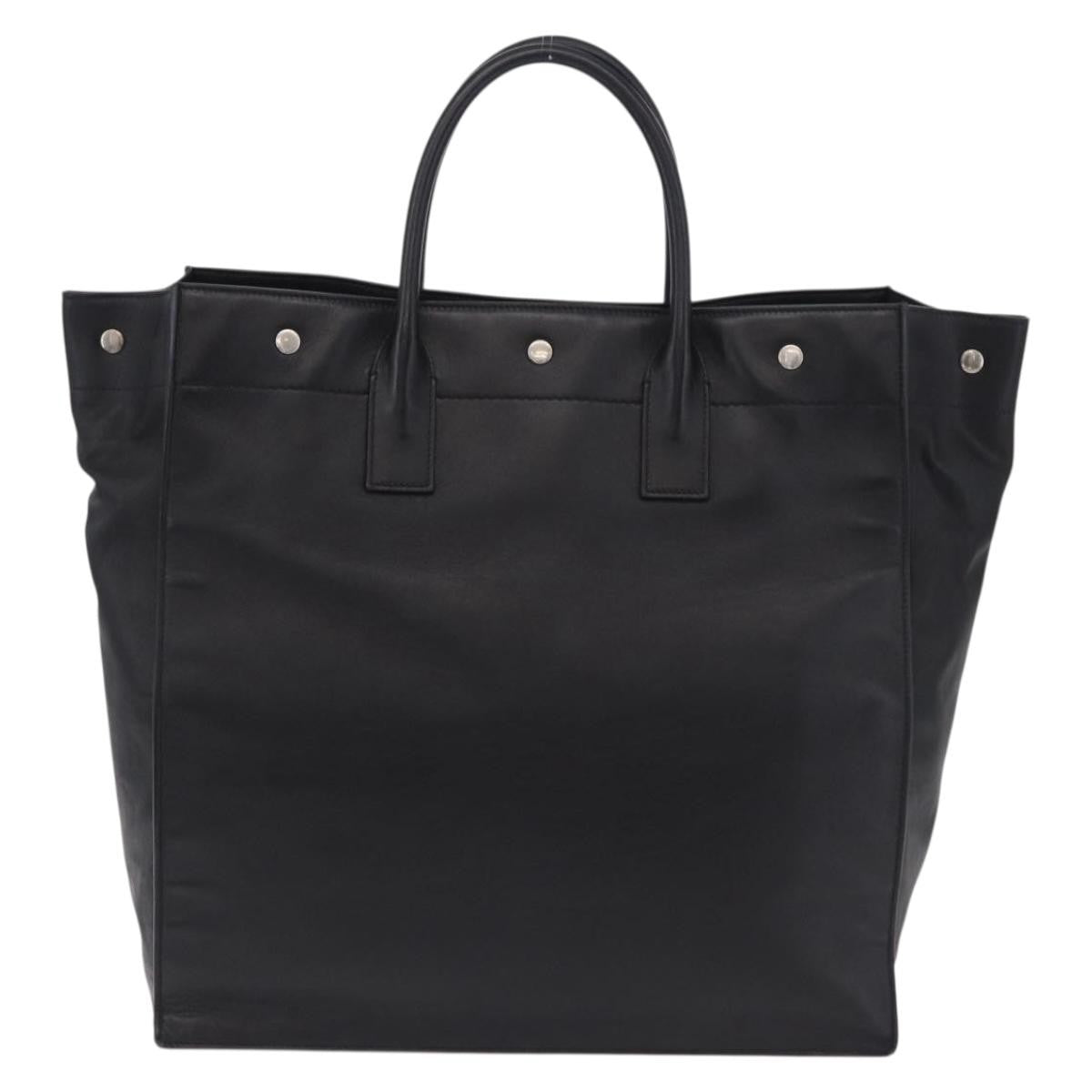 Saint Laurent Rive Gauche Shopper Embossed Leather Black Leather Tote Bag Bag (Pre-Owned)