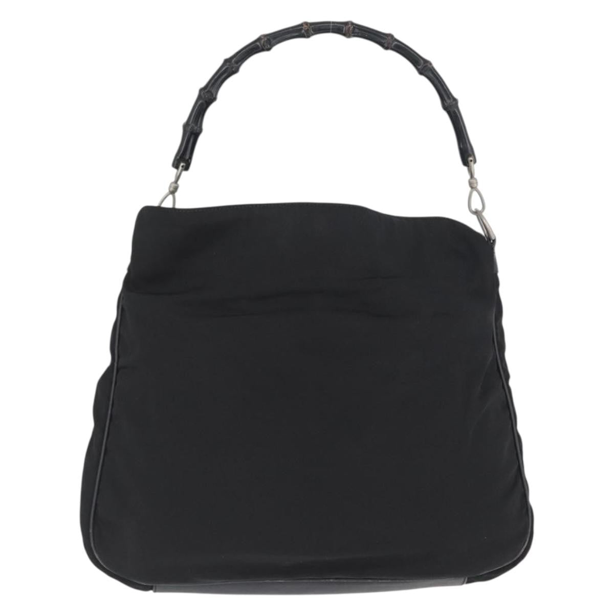 Gucci Vintage Bamboo Handle Nylon Black Nylon Handbag (Pre-Owned)