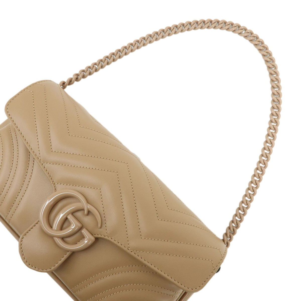 Gucci Gg Marmont Monochrome Chain Matelasse Leather Beige Leather Crossbody Bag Bag (Pre-Owned)