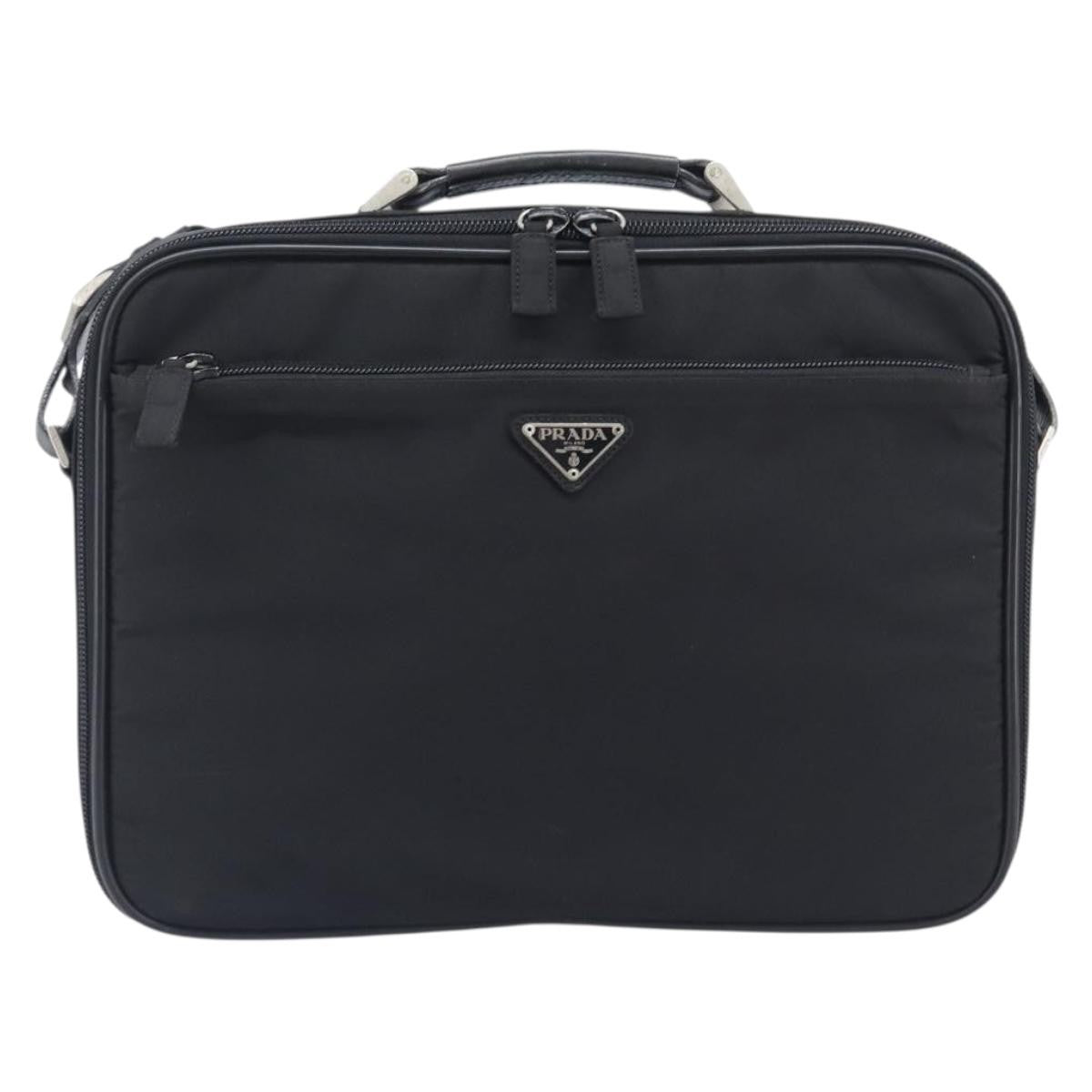 Prada Briefcase Tessuto And Saffiano Leather Black Nylon Briefcase Bag (Pre-Owned)