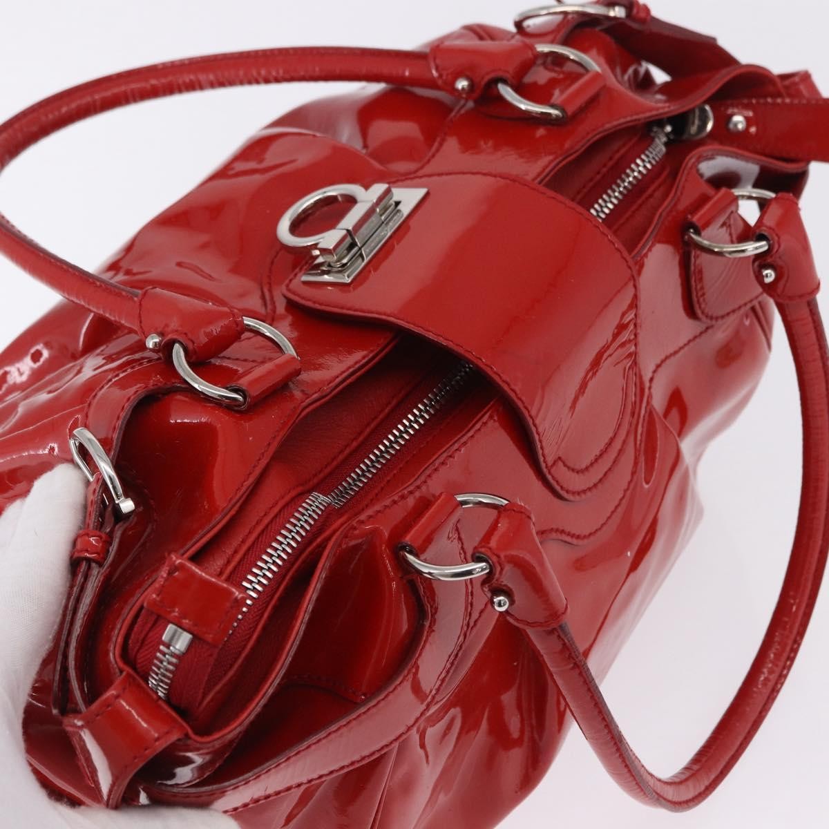 Salvatore Ferragamo Gancini Patent Leather Red Patent_Leather Handbag (Pre-Owned)