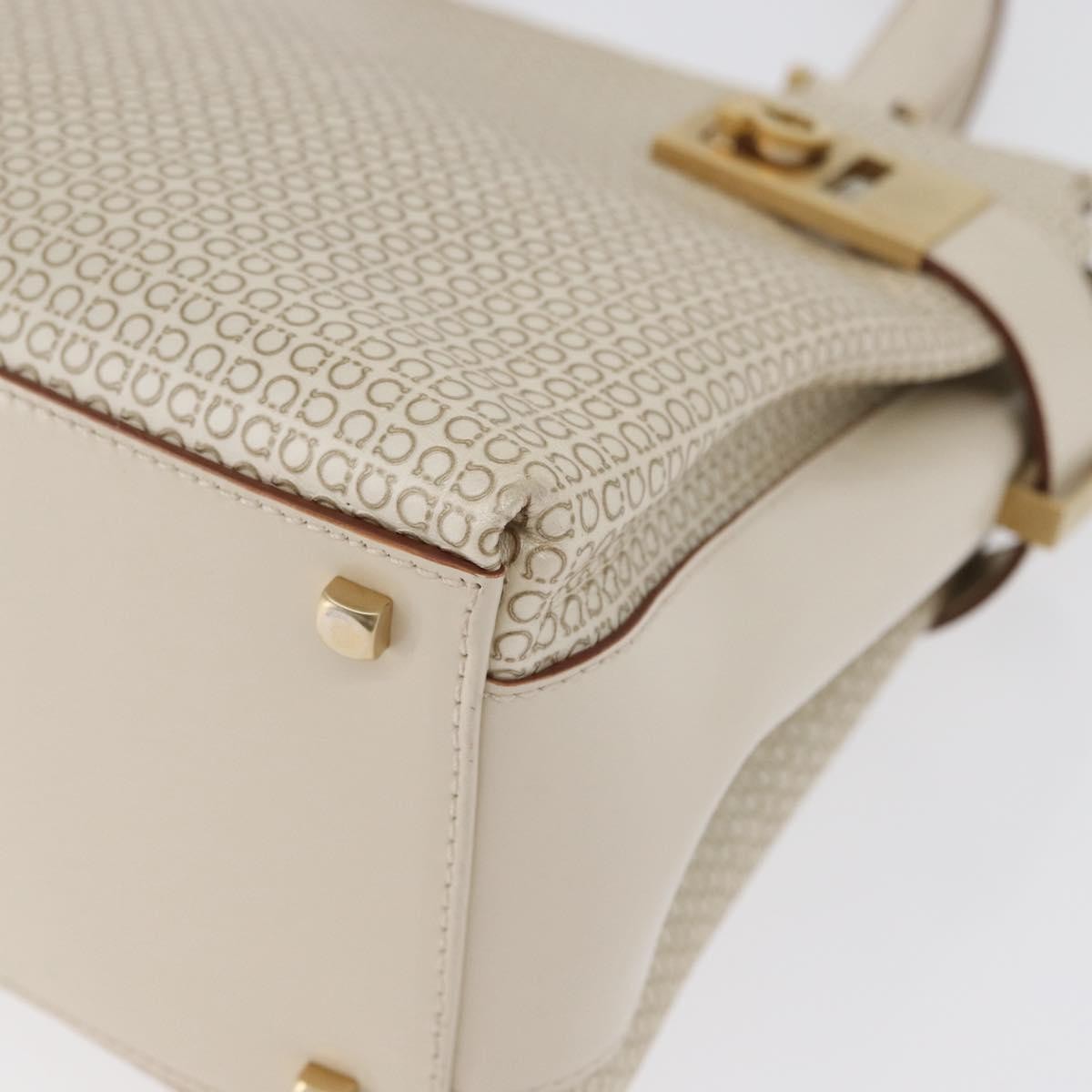 Salvatore Ferragamo Double Gancini Side Buckle Tote Leather Beige Leather Handbag (Pre-Owned)